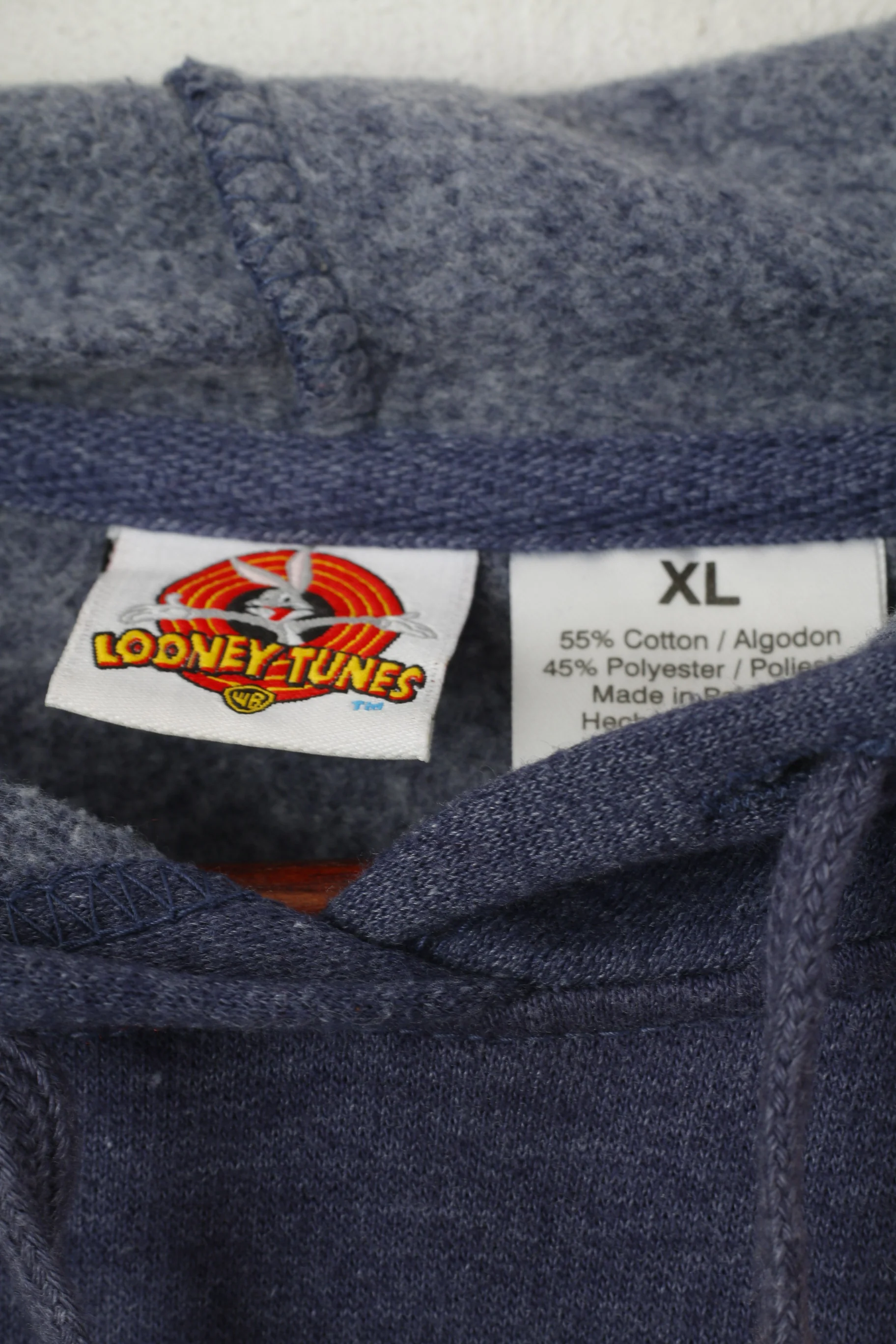 Looney Tunes Women XL Sweatshirt Blue Cotton Tweety Vintage Hooded Top - Image 4