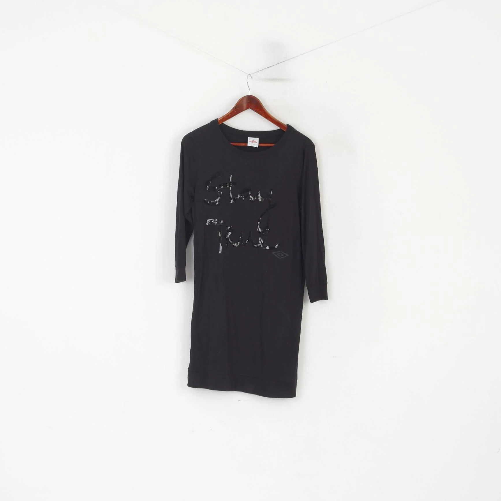 Umbro Women M Long Shirt Black Viscose Stay True Sequins Dress tunic Top
