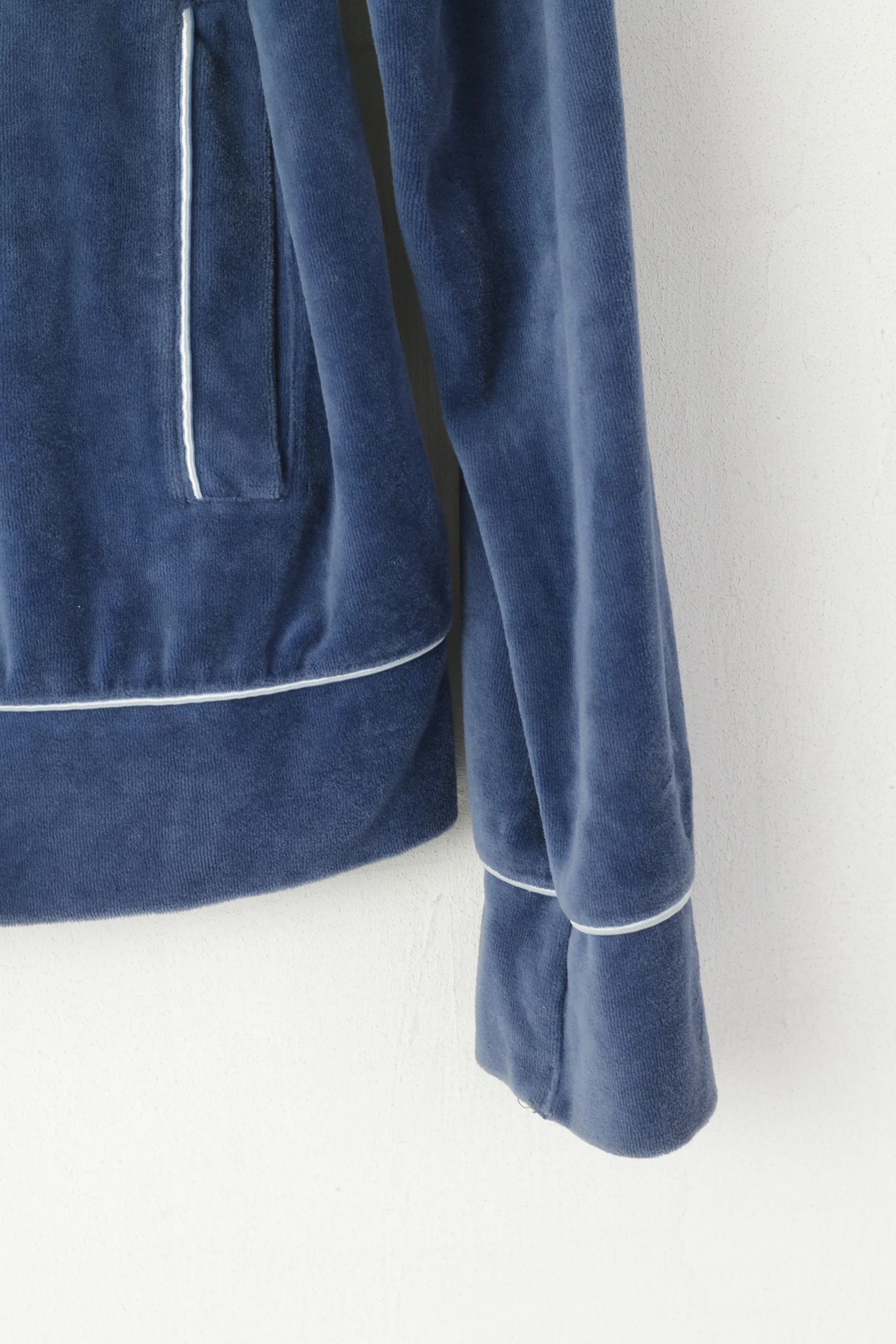 Ellesse Women 12 S Sweatshirt Blue Cotton Velvet Full Zipper Cropped Top - Image 3