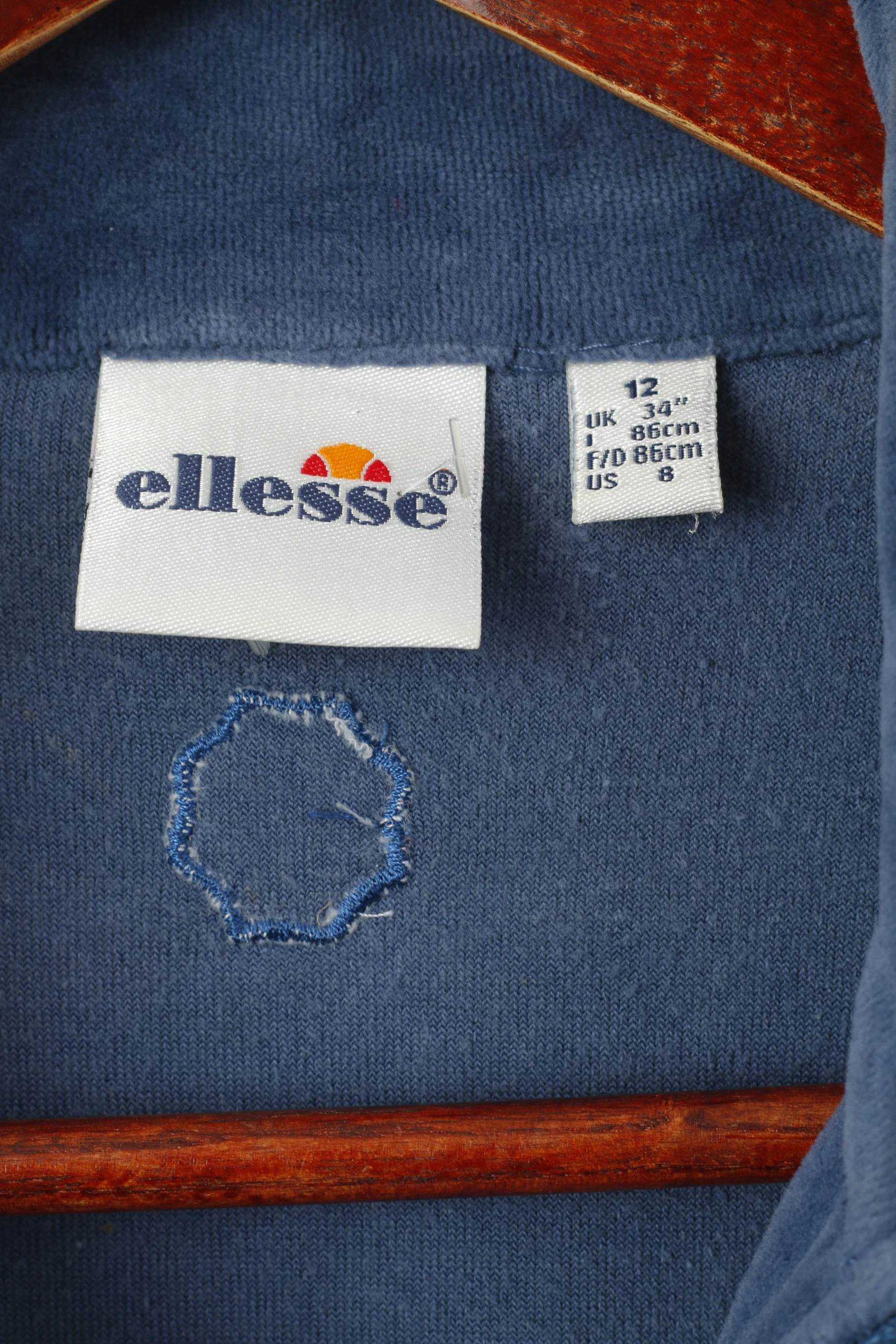 Ellesse Women 12 S Sweatshirt Blue Cotton Velvet Full Zipper Cropped Top - Image 4