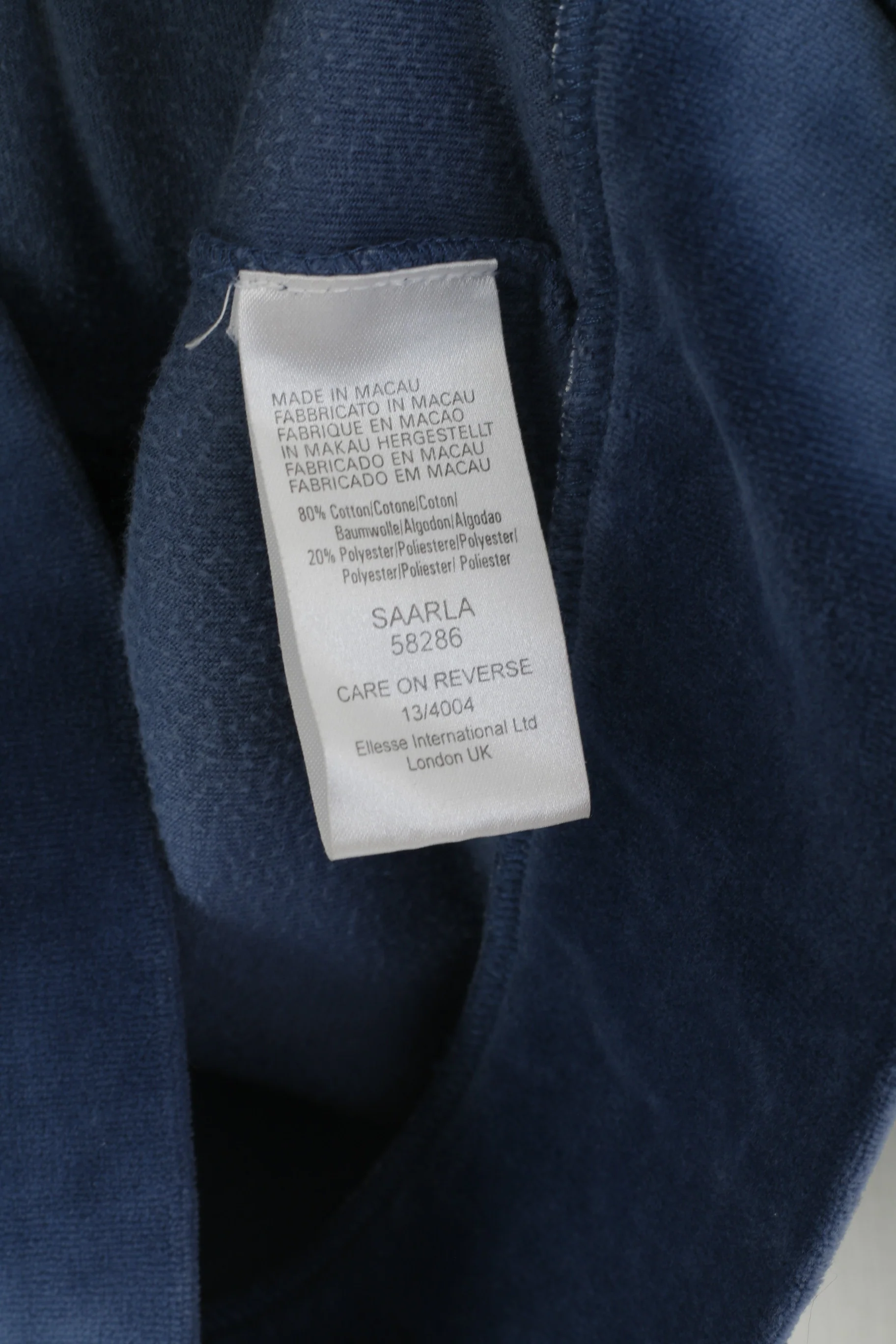 Ellesse Women 12 S Sweatshirt Blue Cotton Velvet Full Zipper Cropped Top - Image 5