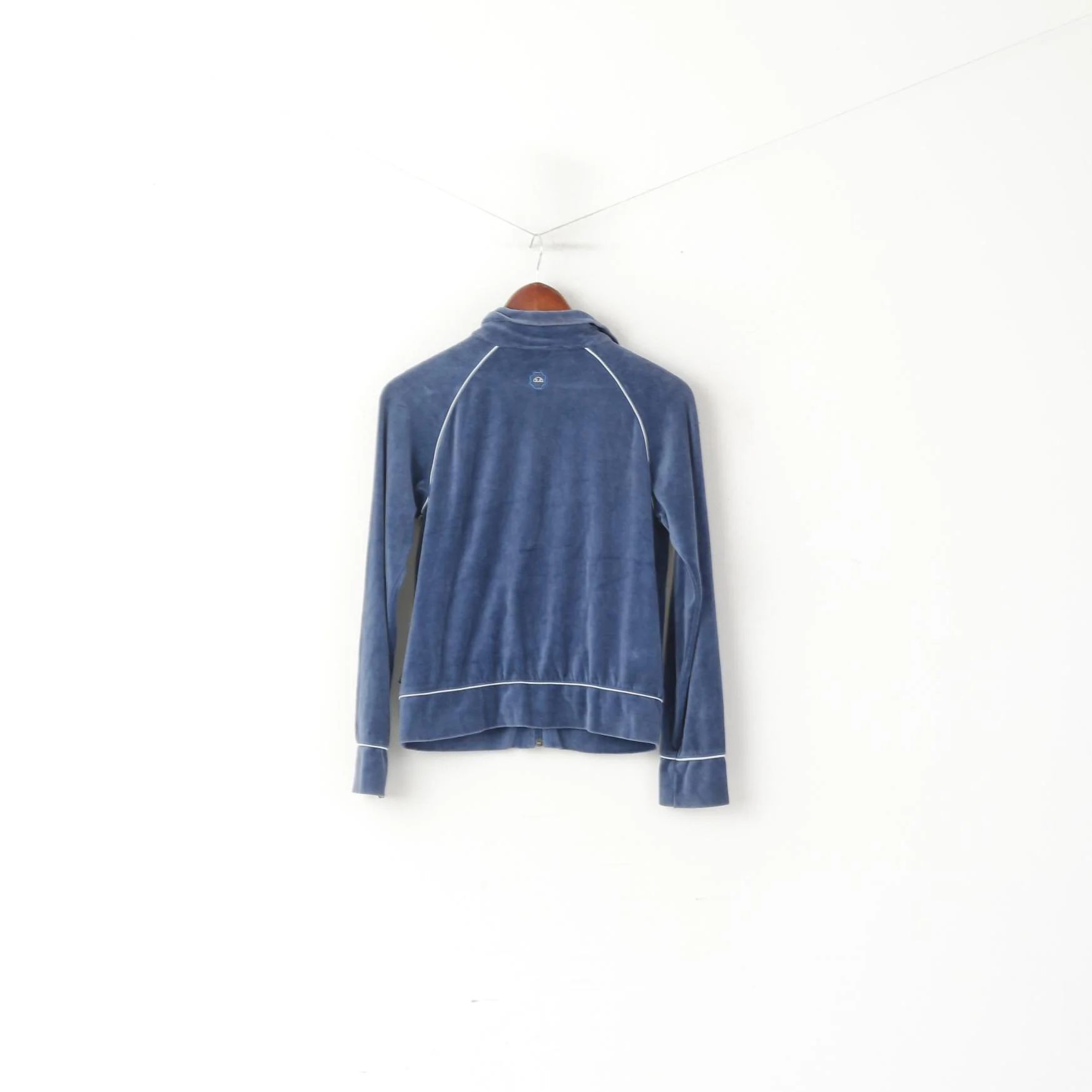 Ellesse Women 12 S Sweatshirt Blue Cotton Velvet Full Zipper Cropped Top - Image 6