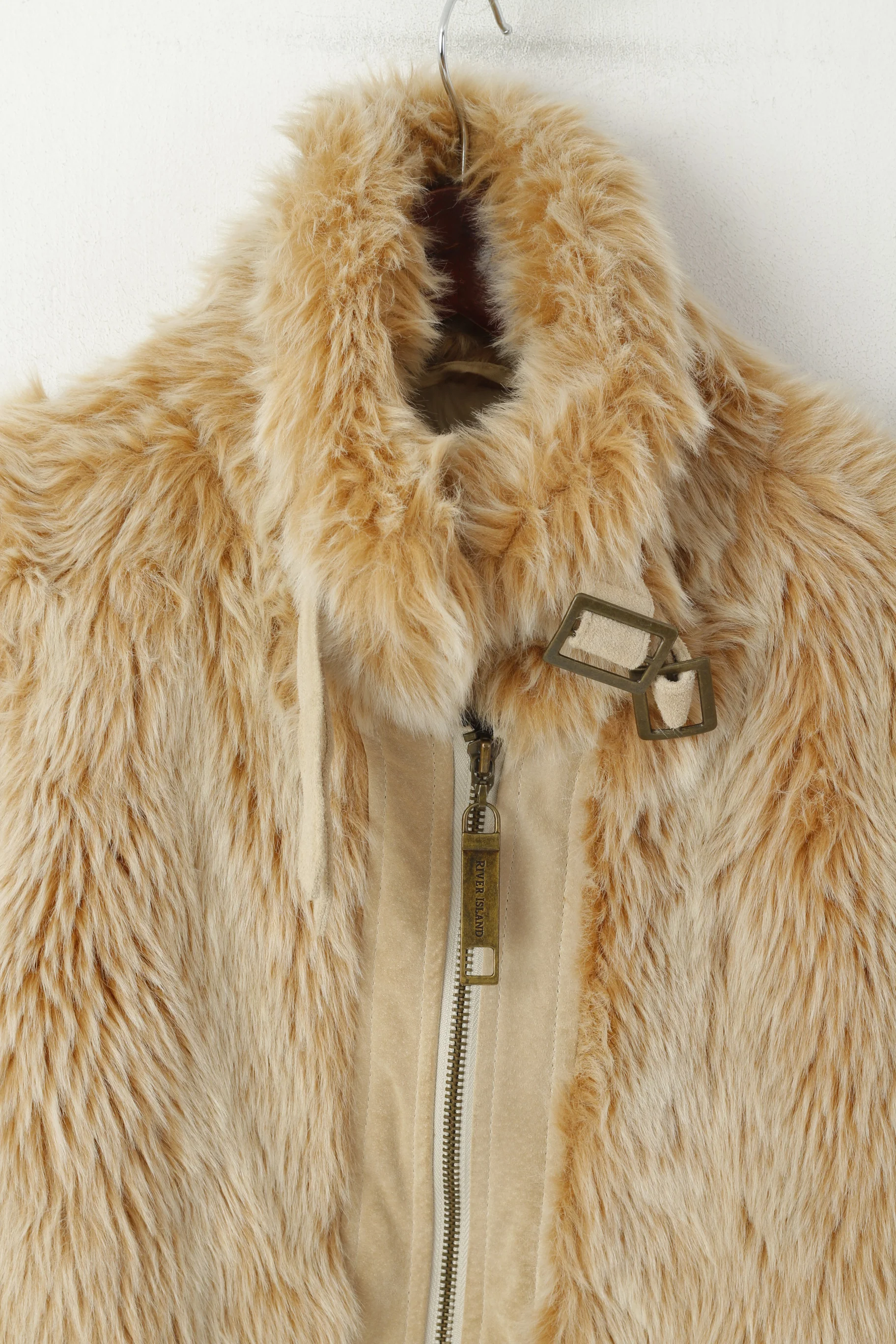 River Island Women 36 10 S Bodywarmer Beige Faux Fur Full Zip Boho Vest - Image 3