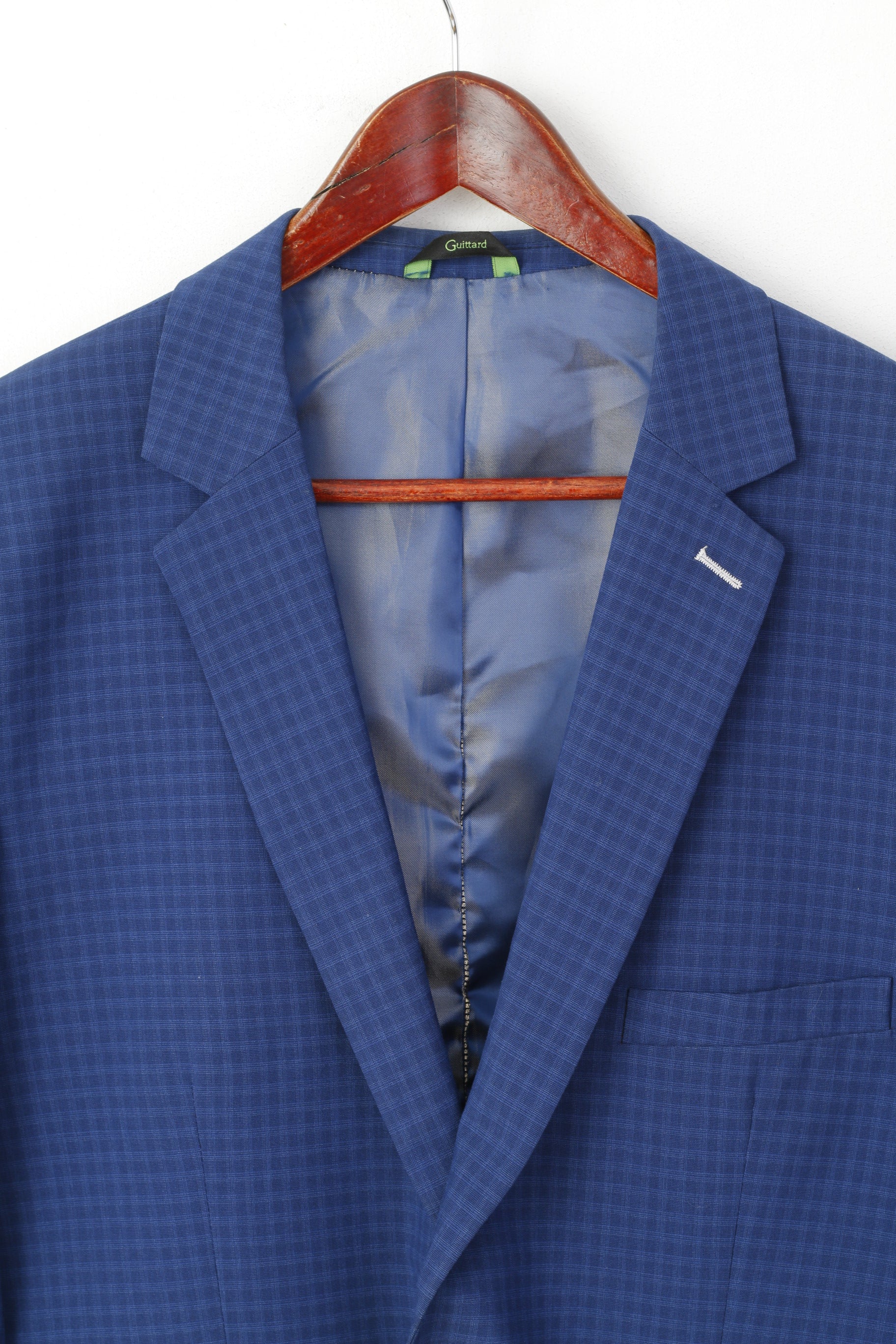 Guittard Men 54S S Blazer Slim Blue Check Wool Blend Single Breasted Jacket - Image 2