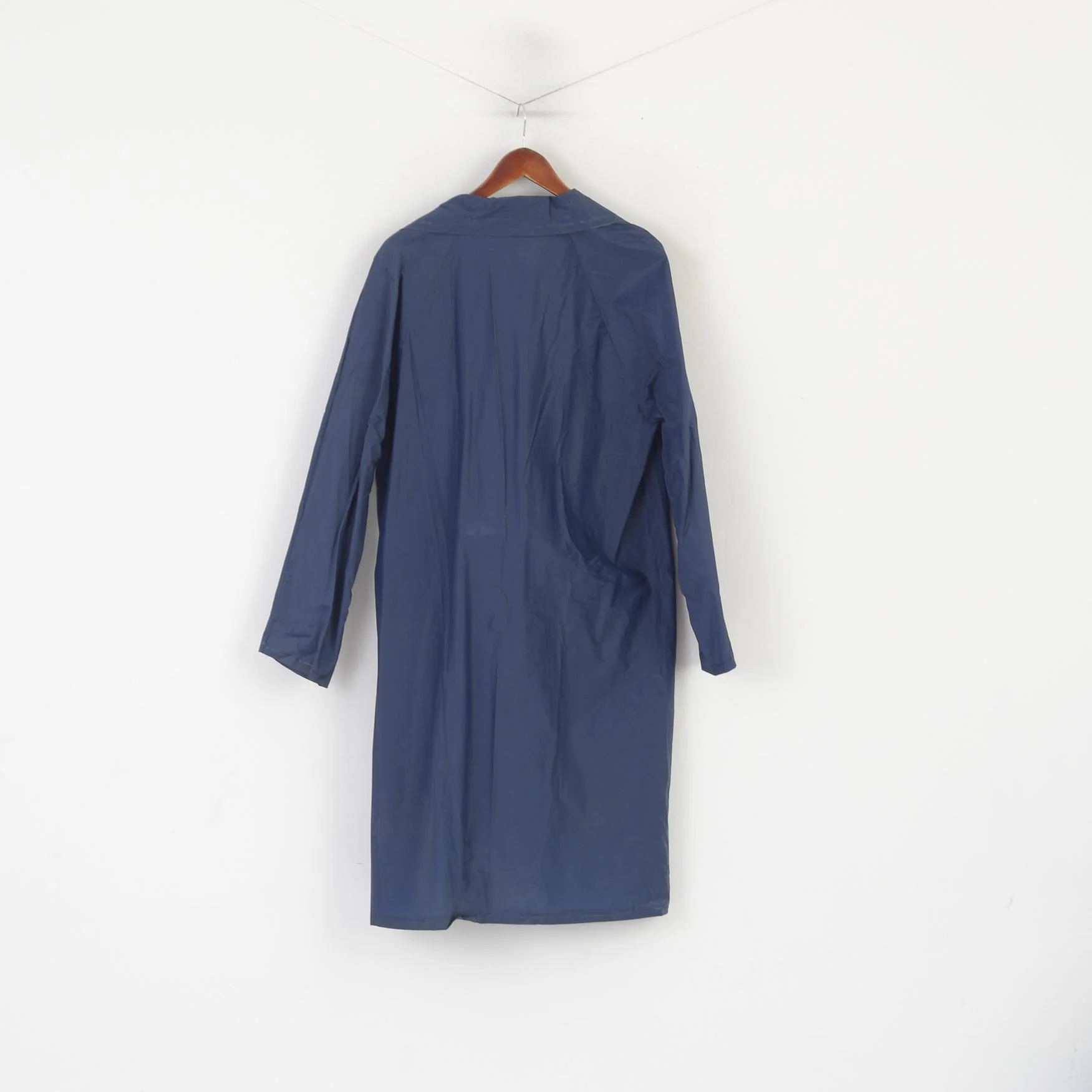 Vintage Women M Rain Coat Navy 100% PVC Waterproof Long Snap Top - Image 6