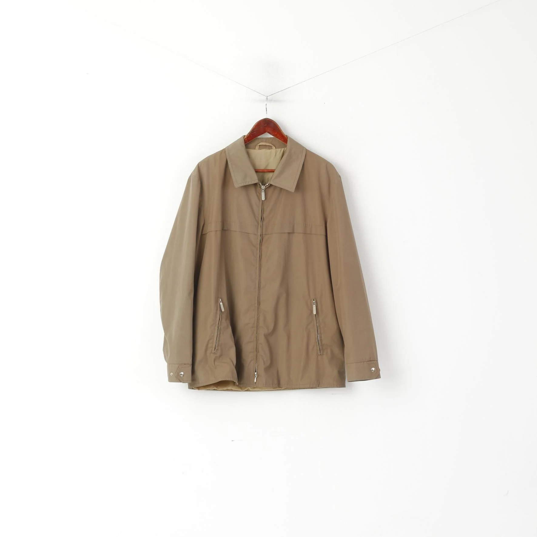 Schild Men L Jacket Shiny Taupe Harrington Lightweight Full Zip Retro Top