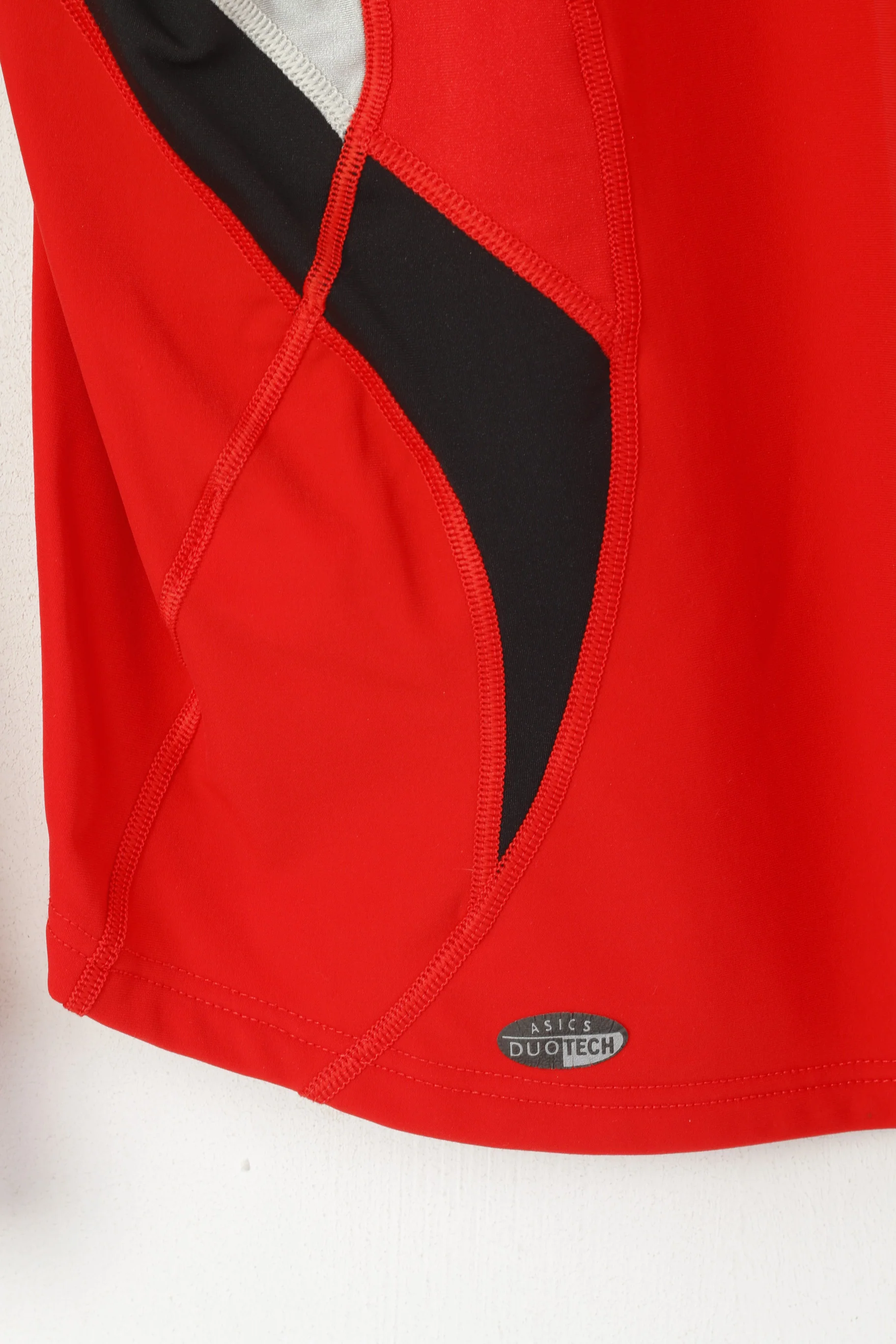 Asics Men L Long Sleeved Shirt Red Activewear Run Duo Tech Zip Neck Nylon Top - Image 6