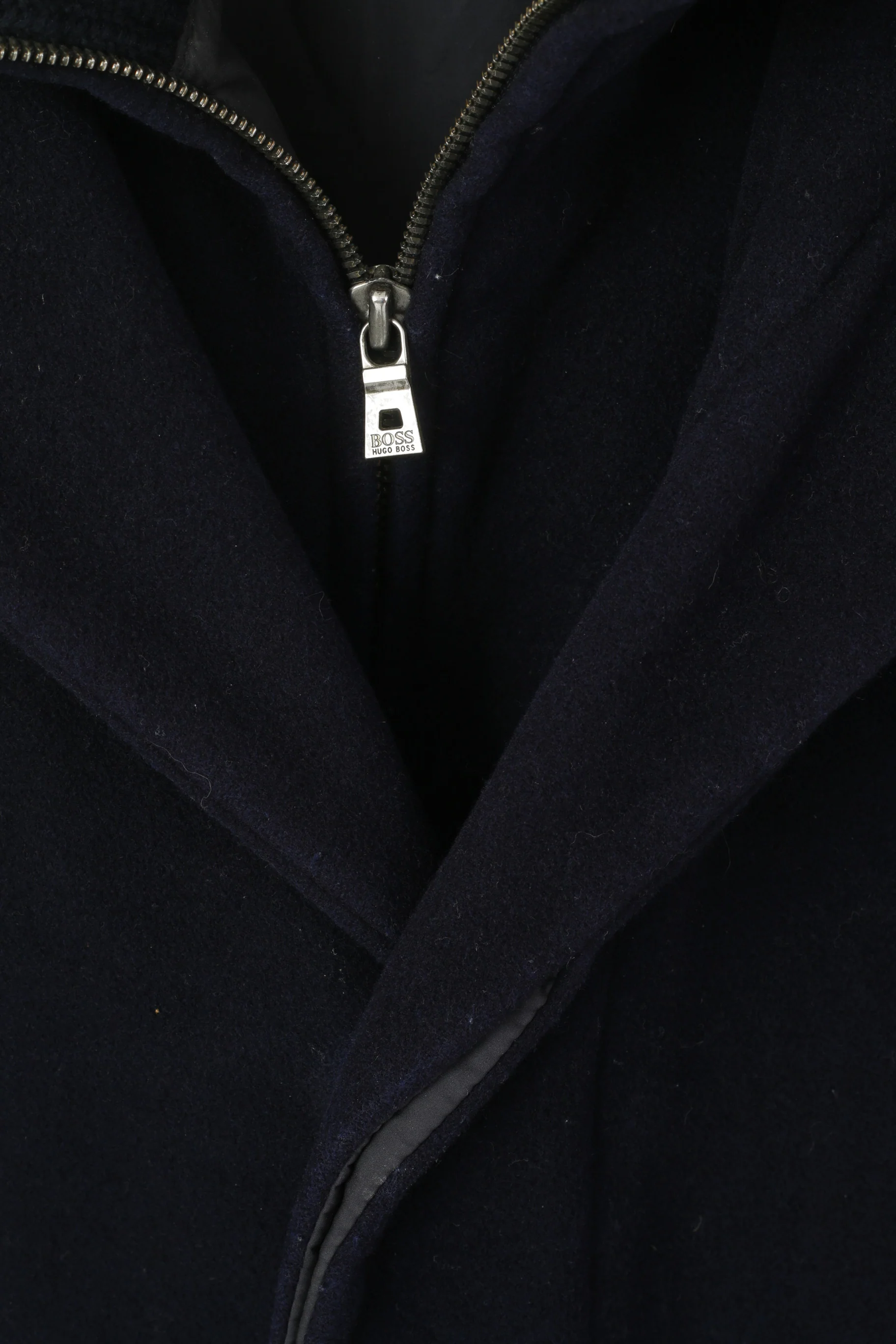 Hugo Boss Men 50 L Jacket Navy Wool Cashmere Blend Vintage Oversize Zip Up Coat - Image 4