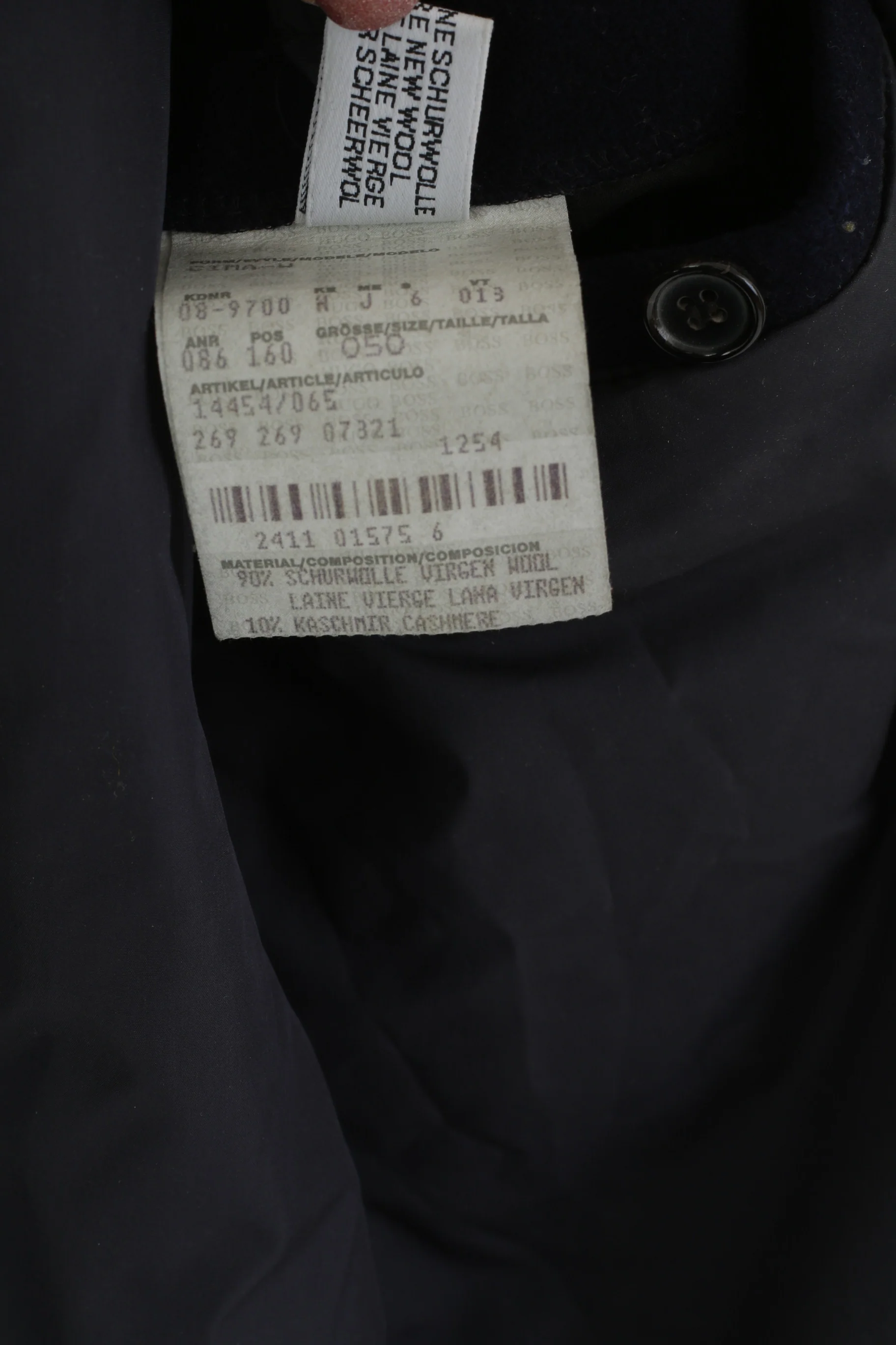 Hugo Boss Men 50 L Jacket Navy Wool Cashmere Blend Vintage Oversize Zip Up Coat - Image 6