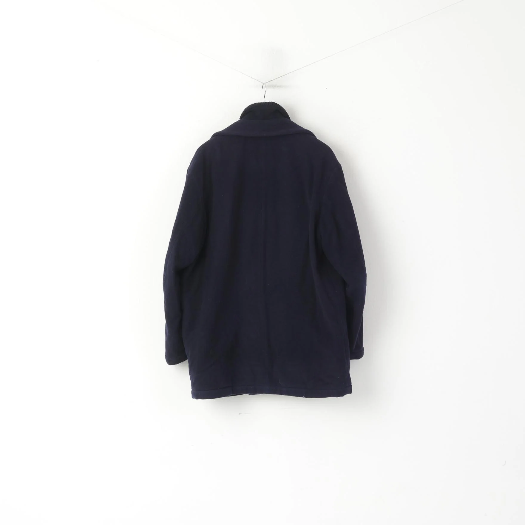 Hugo Boss Men 50 L Jacket Navy Wool Cashmere Blend Vintage Oversize Zip Up Coat - Image 8