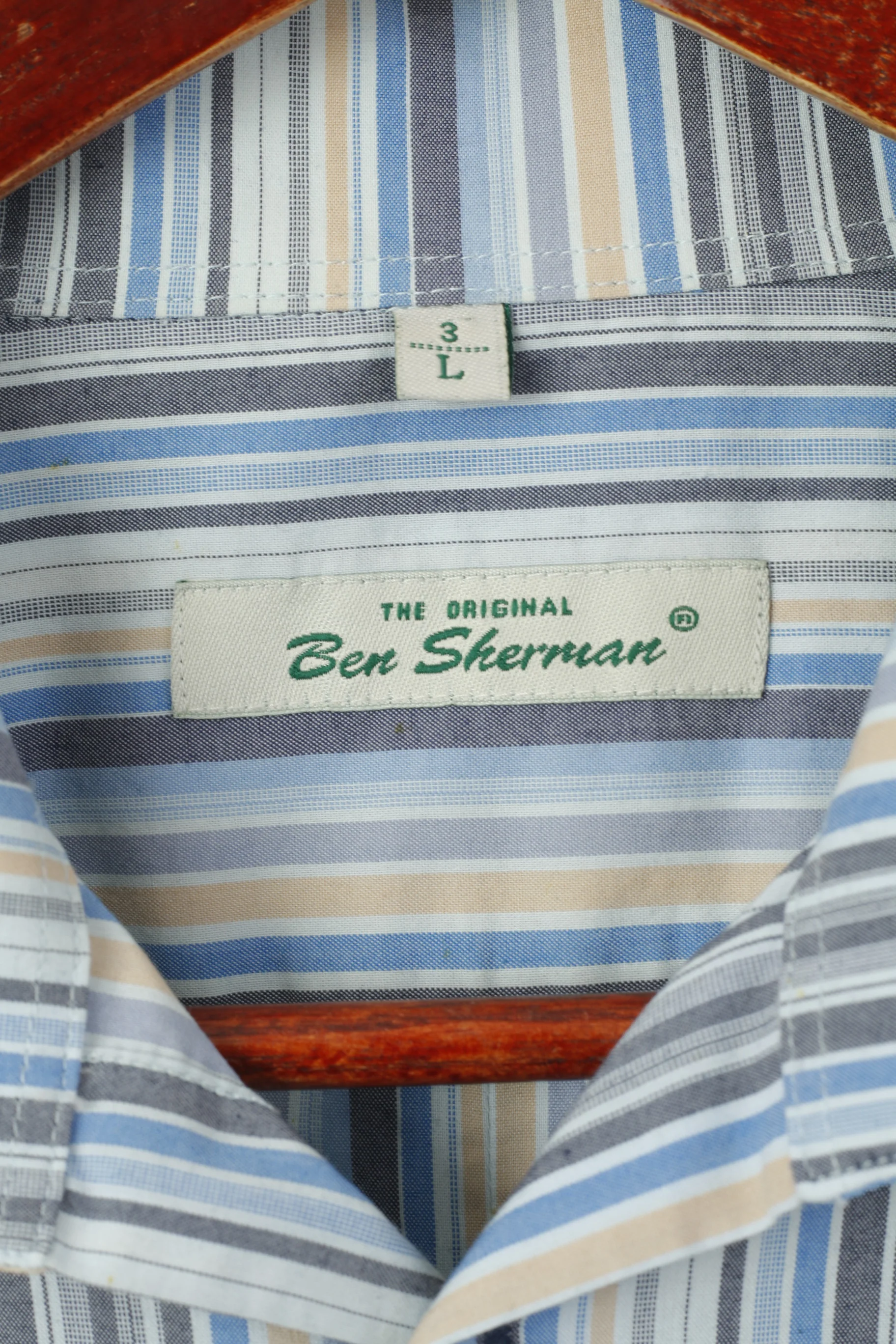 Ben Sherman Men L Casual Shirt Blue Striped Cotton Long Sleeve Top - Image 4