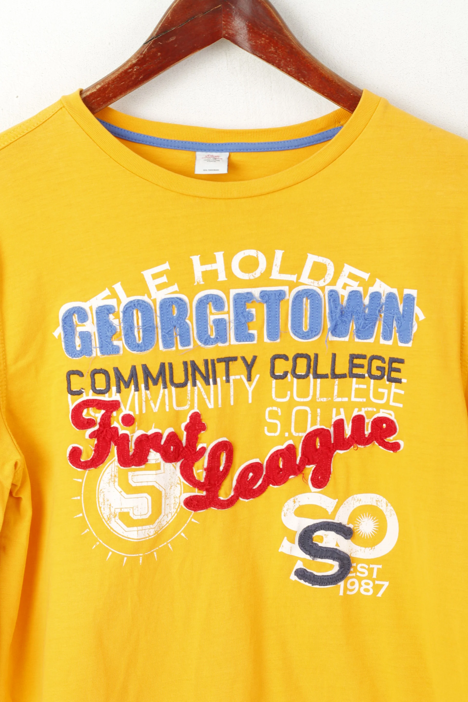 S. Oliver Youth XL 176 Shirt Orange Cotton Graphic Georgetown Long Sleeve Top - Image 2