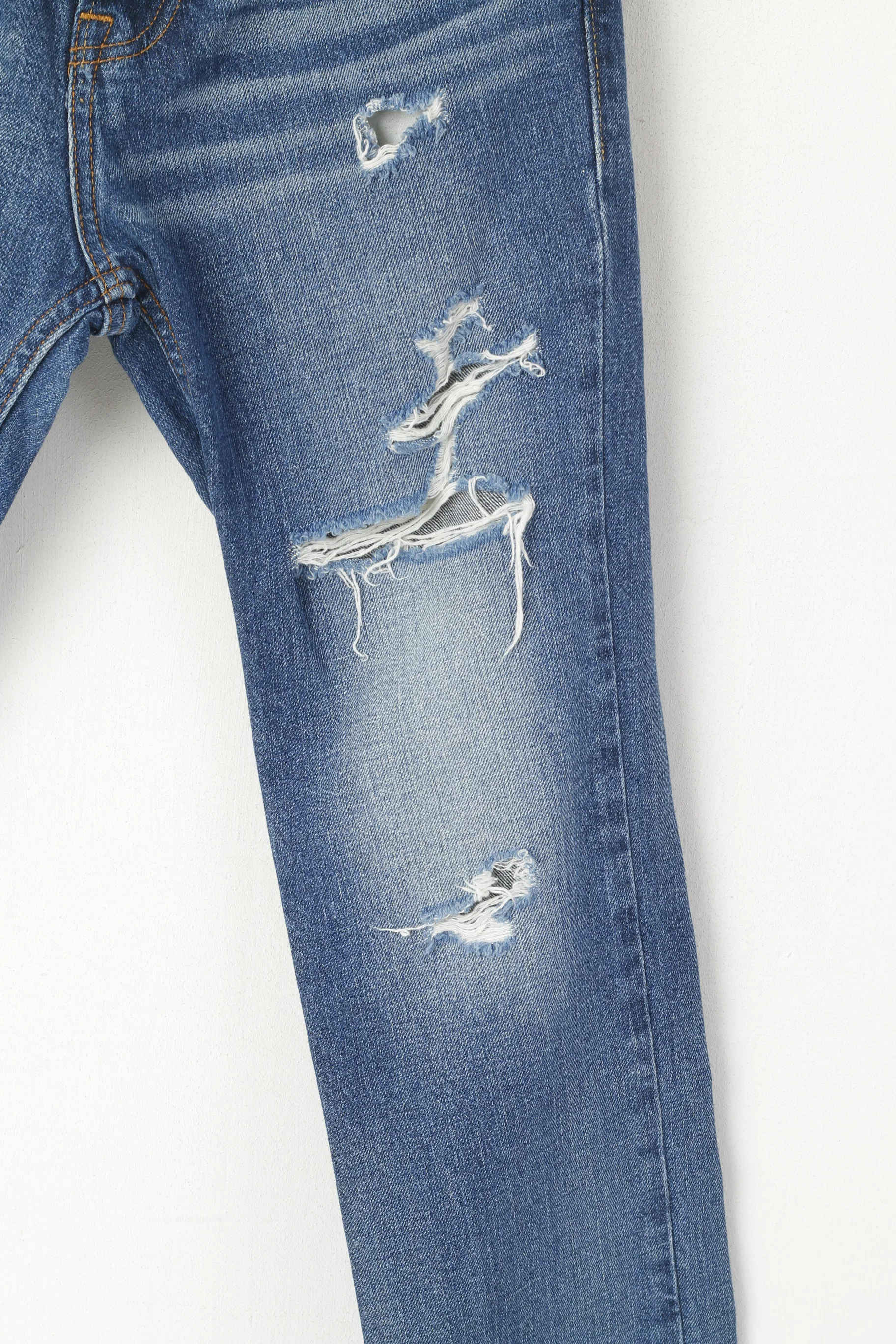 Hollister Women 28 Jeans Trousers Navy Denim Ripped Cotton Slim Straight Pants - Image 2