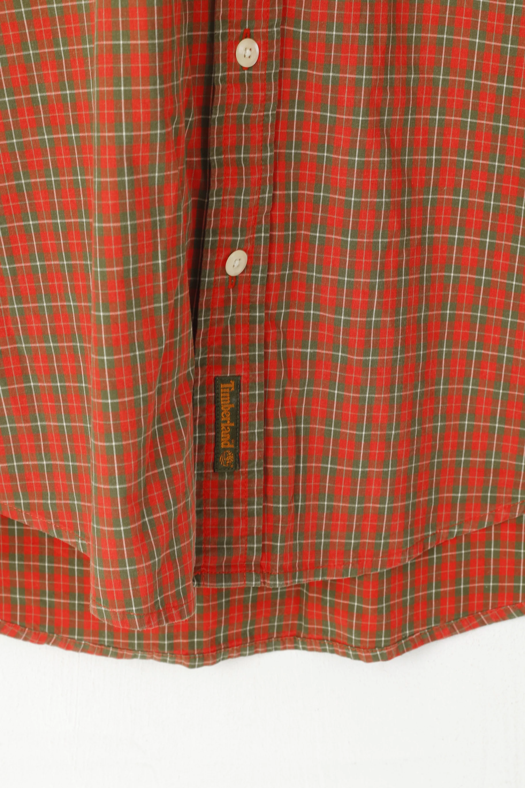 Timberland Men M (L) Casual Shirt Red Cotton Checkered Weatherwear Classic Fit Top - Image 3