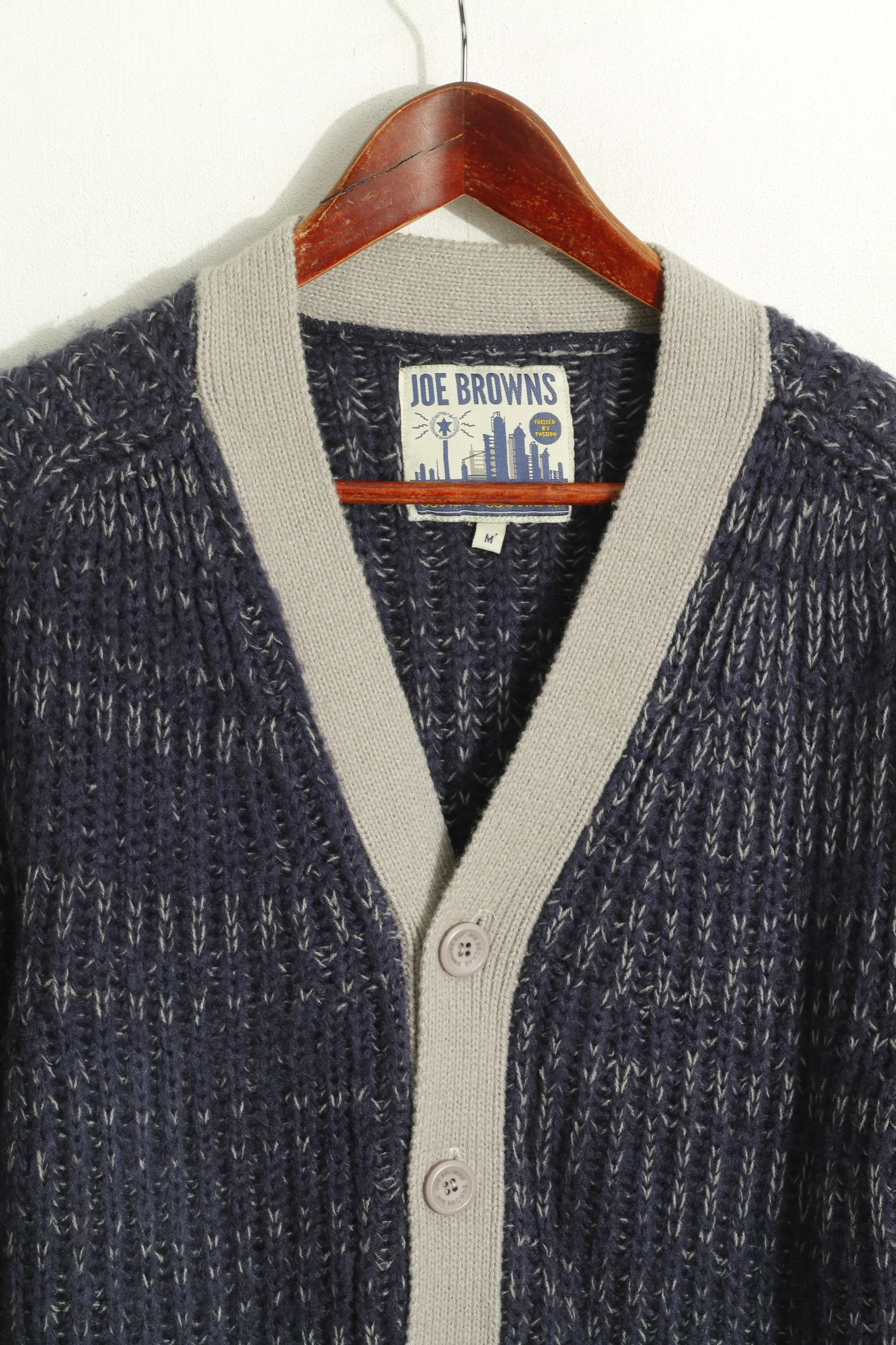 Joe Browns Men M Cardigan Blue Gray Knitted Acrylic Classic V Neck Sweater - Image 2
