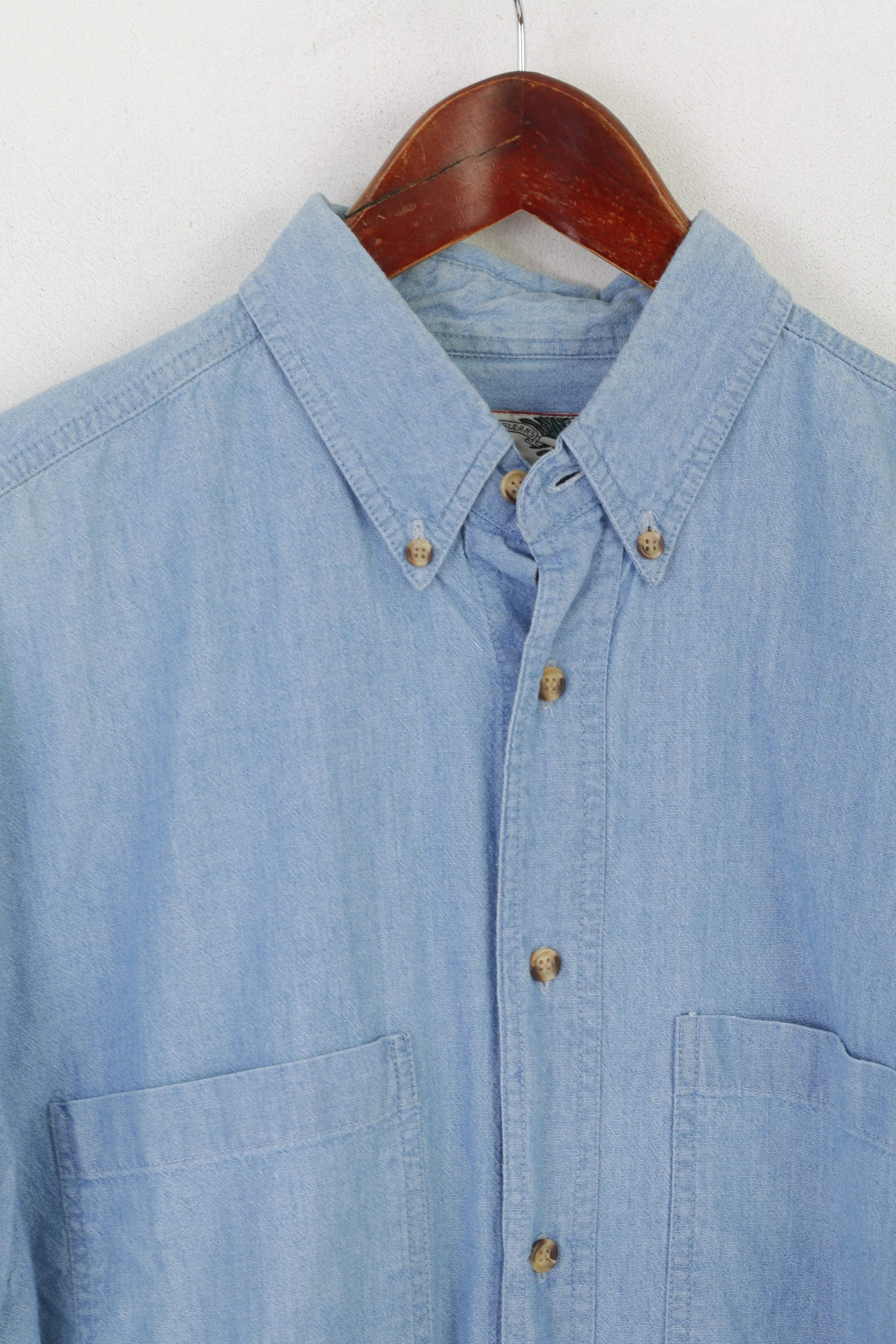 New Orleans Men M Casual Shirt Blue Jeans Vintage Denim Basic Cotton Short Sleeve Top - Image 2