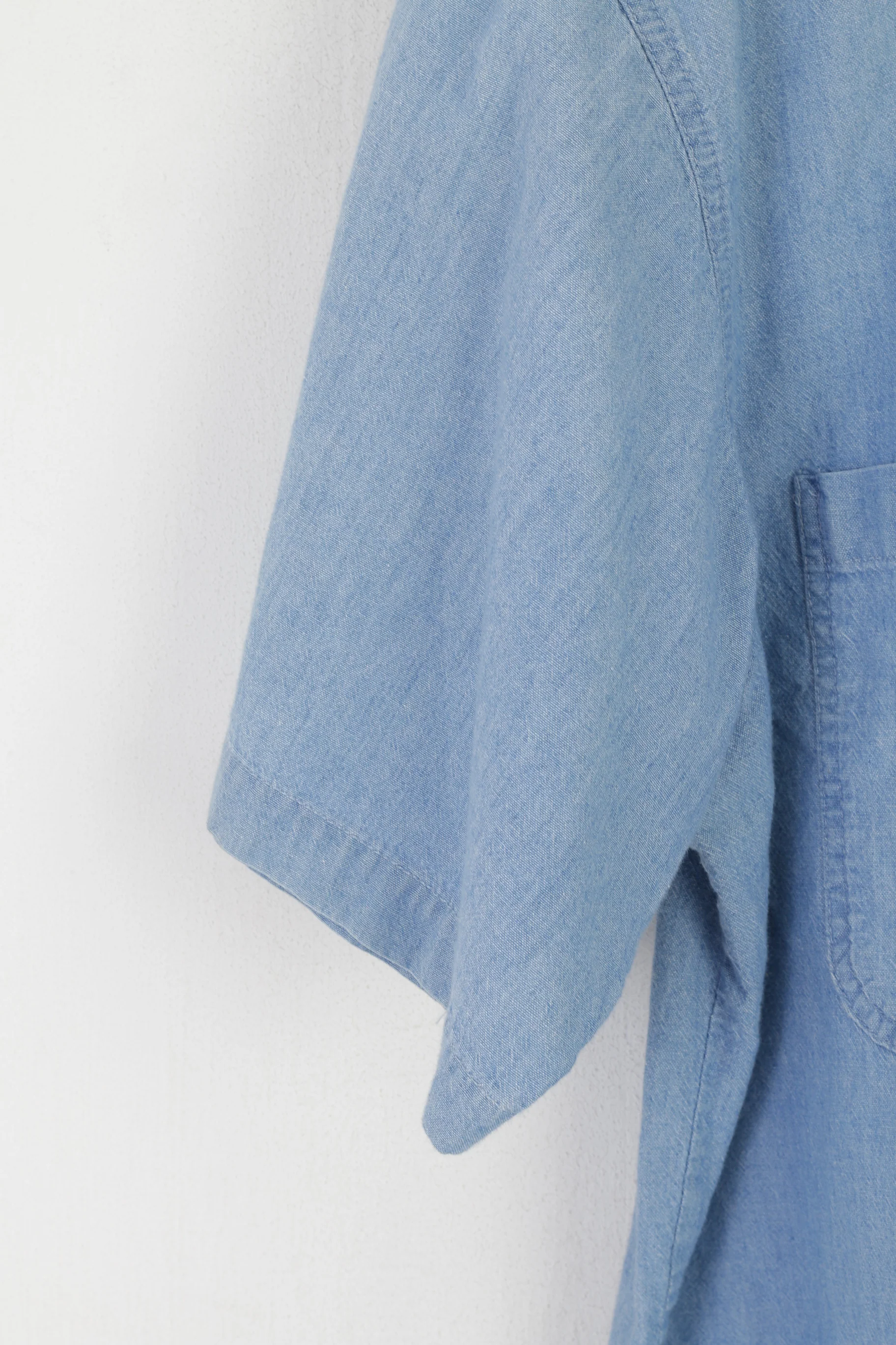 New Orleans Men M Casual Shirt Blue Jeans Vintage Denim Basic Cotton Short Sleeve Top - Image 3