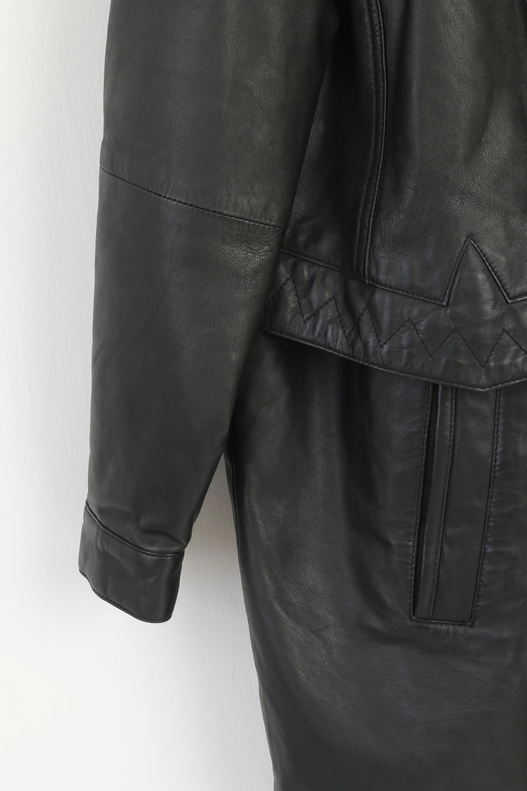 Canada C&A Women 18 44 Leather Jacket Black Vintage Shoulder Pads Retro Coat - Image 3
