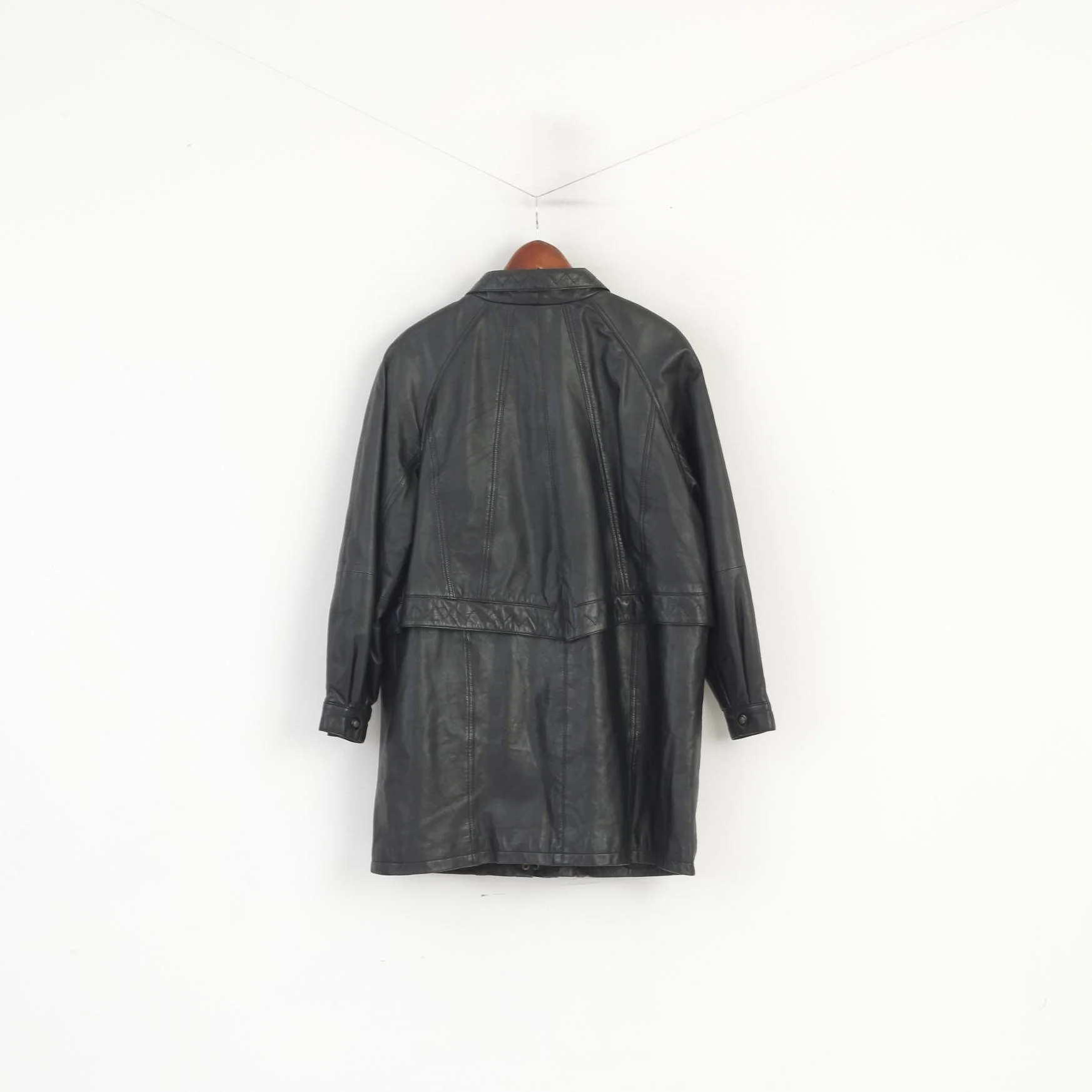 Canada C&A Women 18 44 Leather Jacket Black Vintage Shoulder Pads Retro Coat - Image 8
