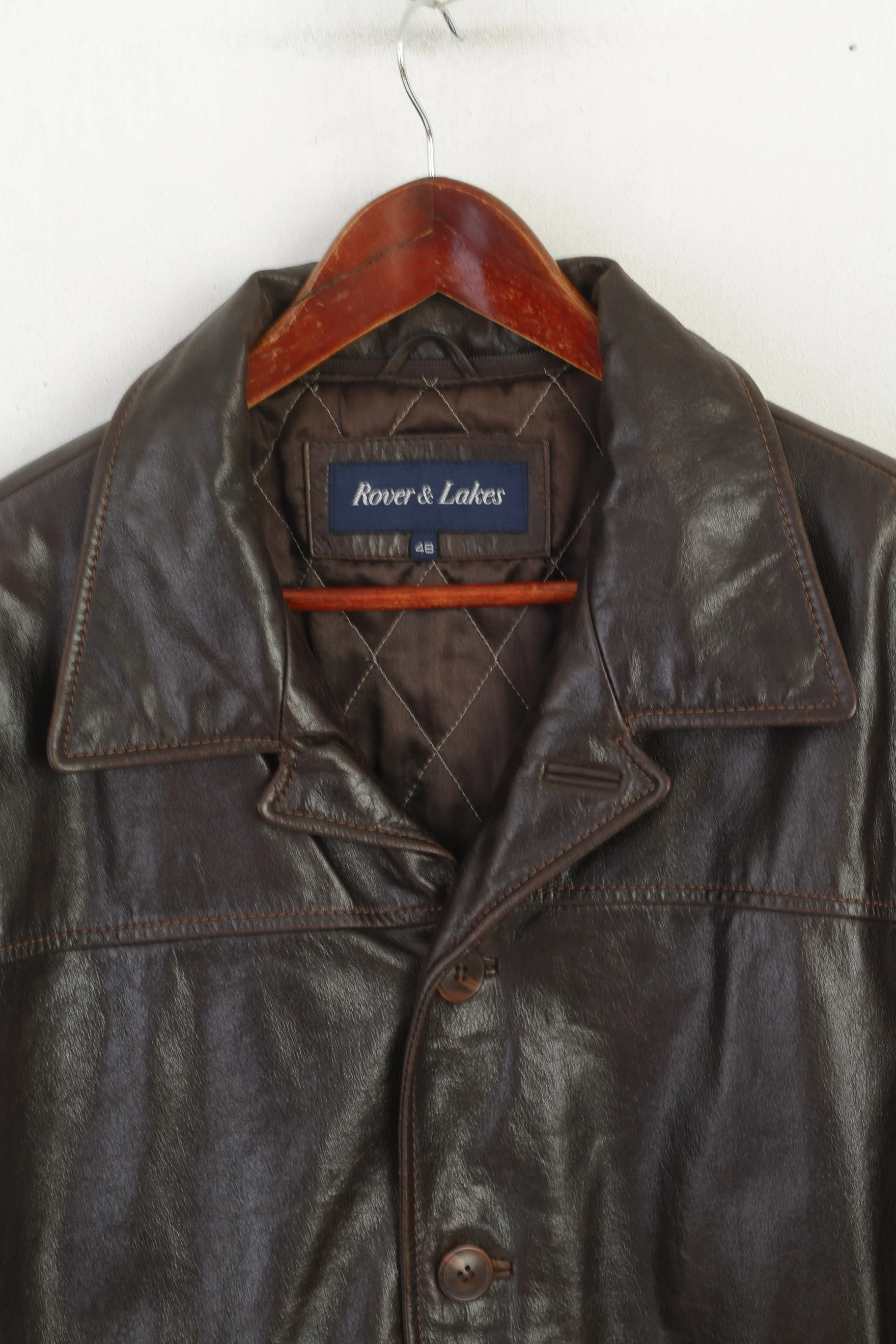 Rover & Lakes Men 48 M Jacket Brown Leather Shiny Vintage Classic Biker Top - Image 2