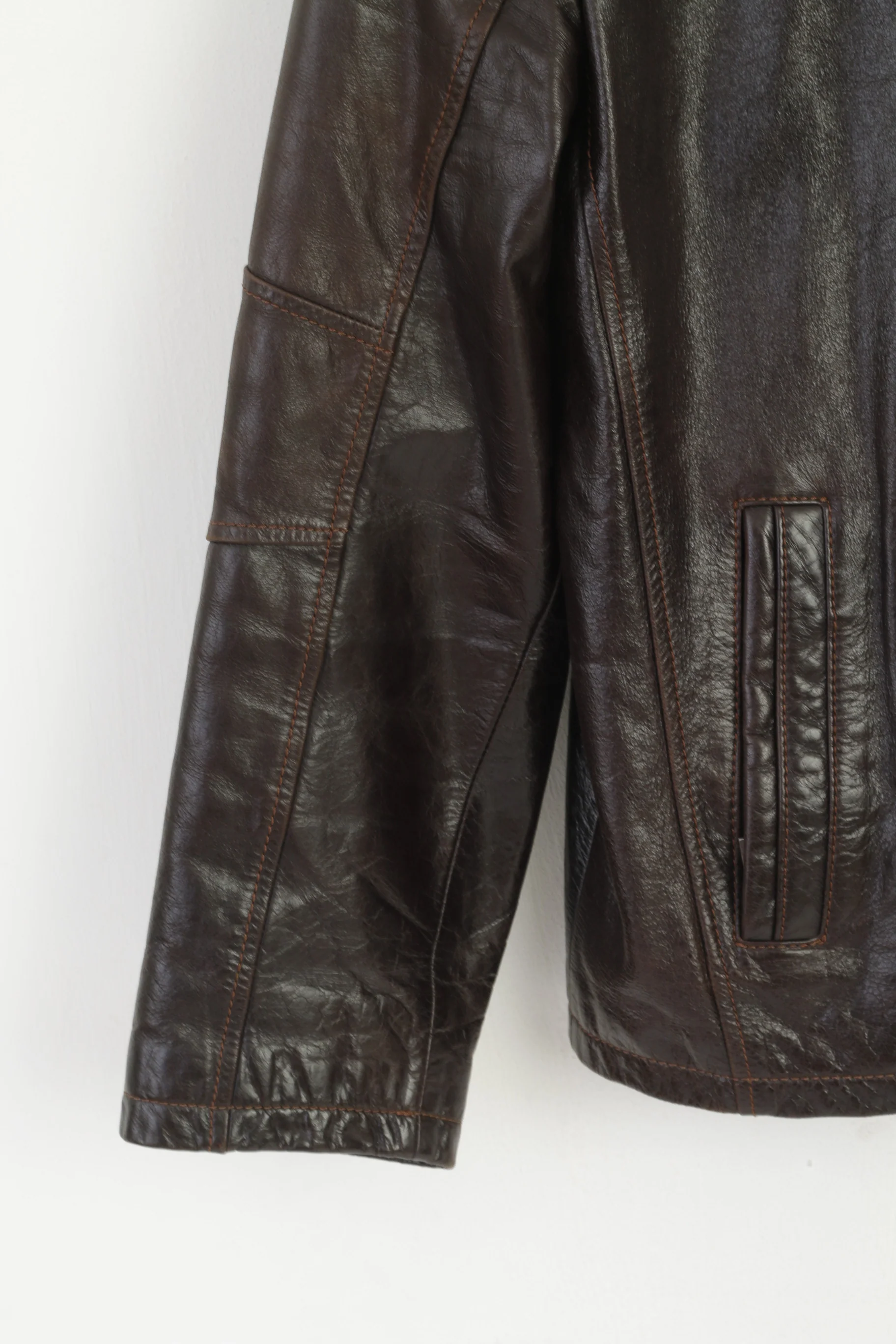 Rover & Lakes Men 48 M Jacket Brown Leather Shiny Vintage Classic Biker Top - Image 3