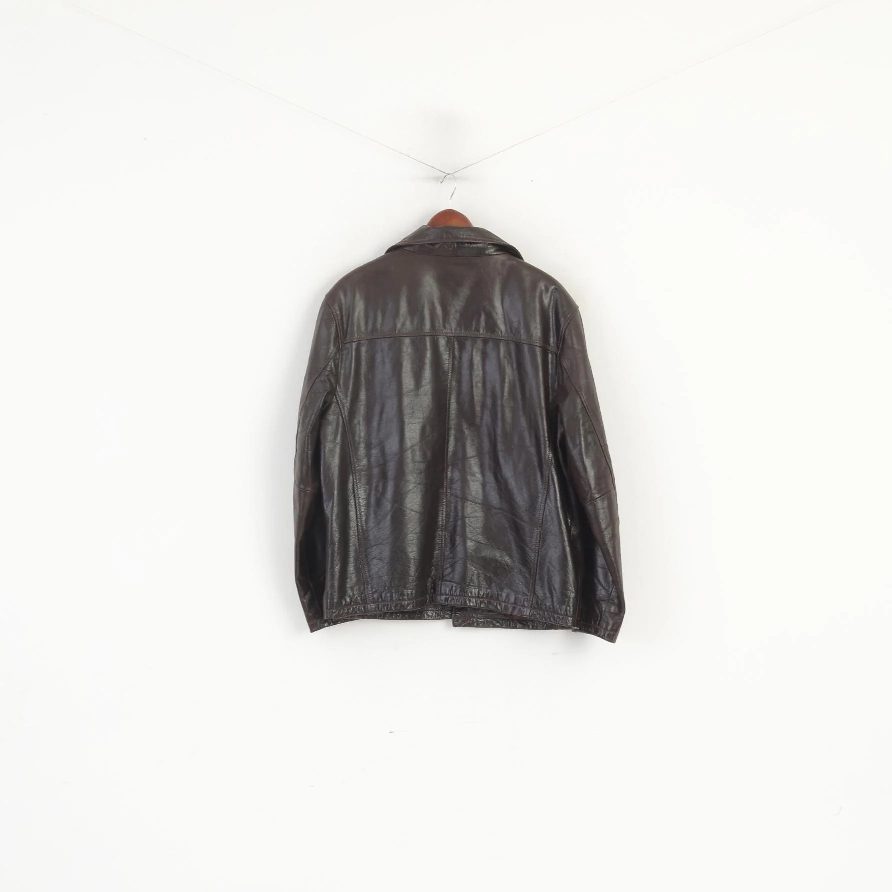 Rover & Lakes Men 48 M Jacket Brown Leather Shiny Vintage Classic Biker Top - Image 7