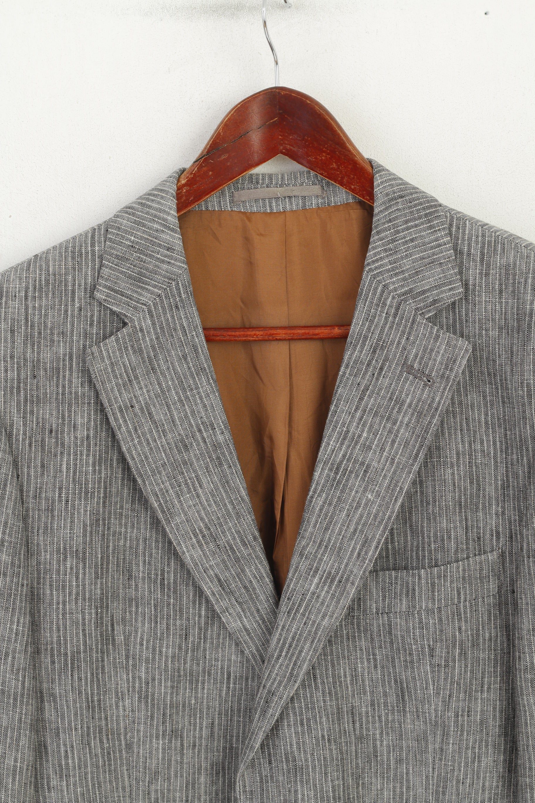 Gino Marcello Men 50 40 Blazer Grey Striped 100% Linen Single Breasted Jacket - Image 2