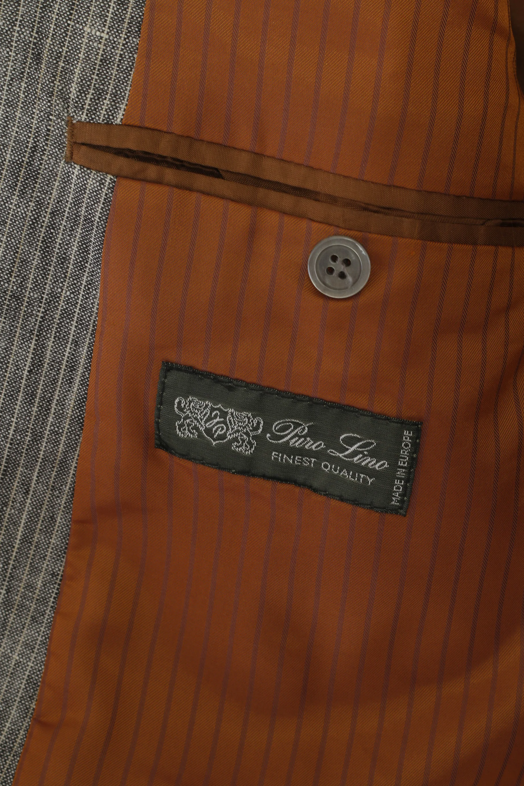 Gino Marcello Men 50 40 Blazer Grey Striped 100% Linen Single Breasted Jacket - Image 7