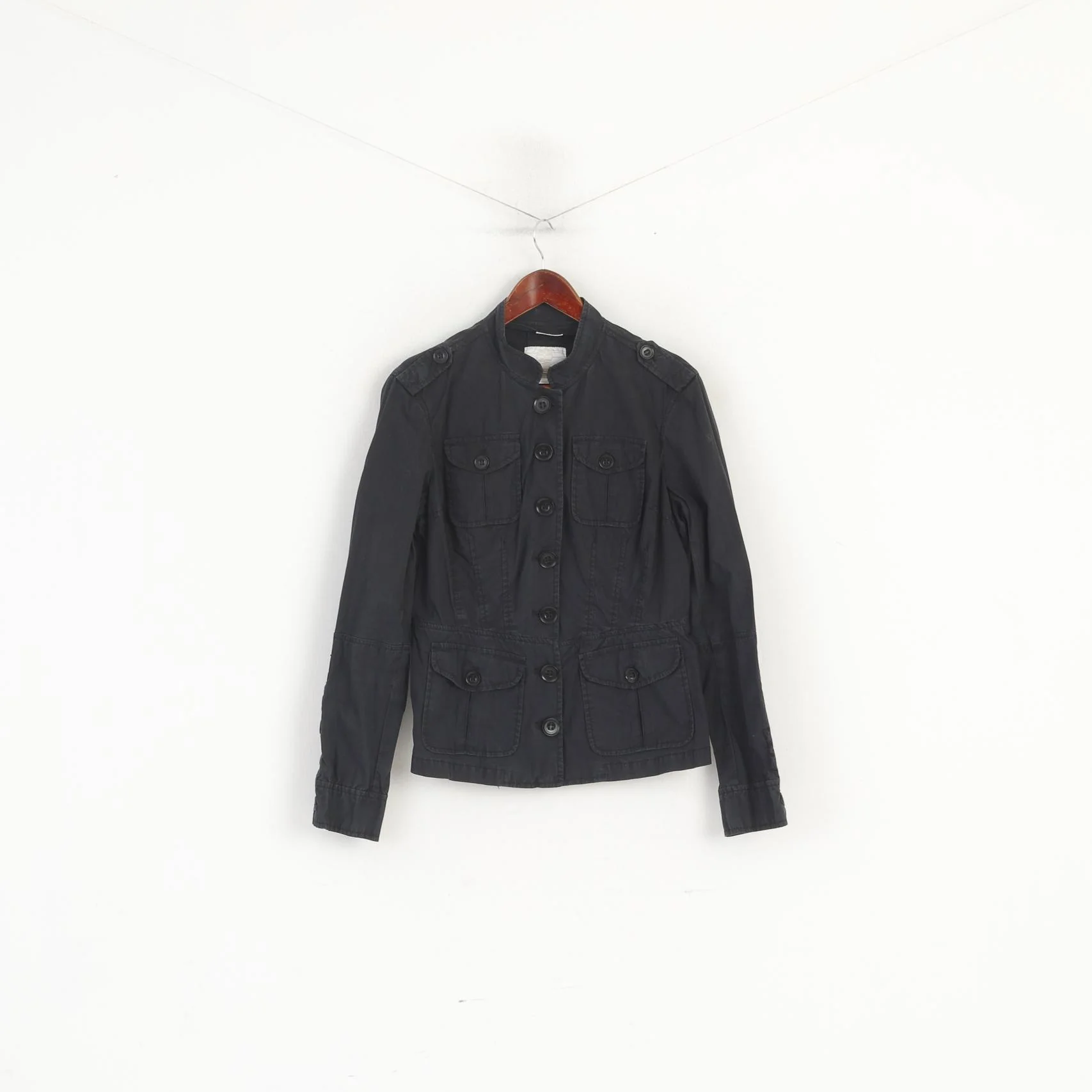 Timberland Women XS Jacket Black Cotton Military Single Breasted Lightweight Top