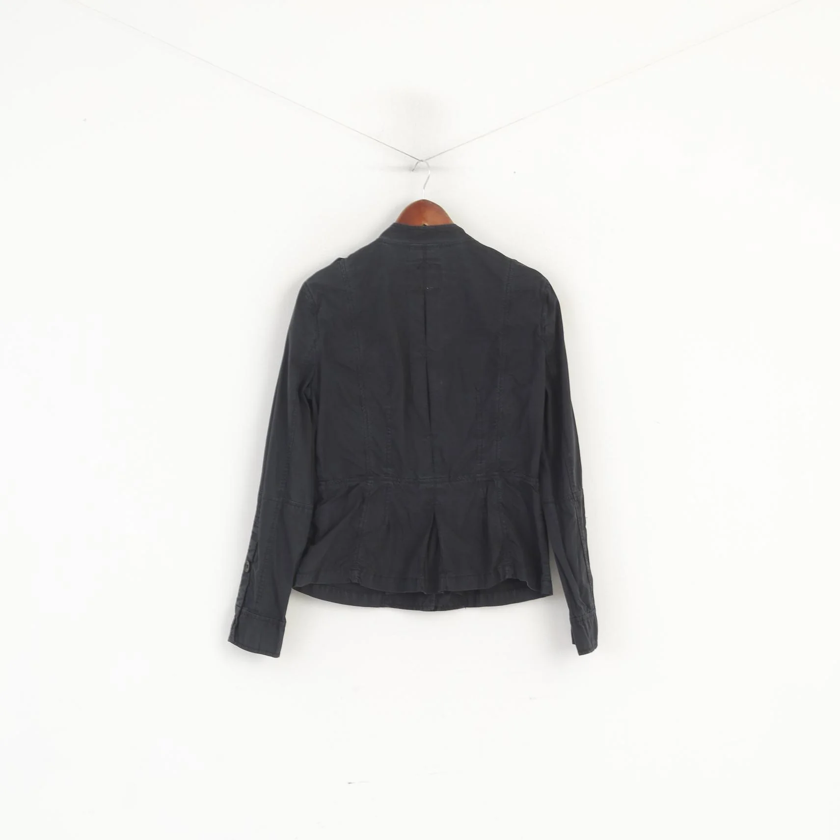 Timberland Women XS Jacket Black Cotton Military Single Breasted Lightweight Top - Image 6