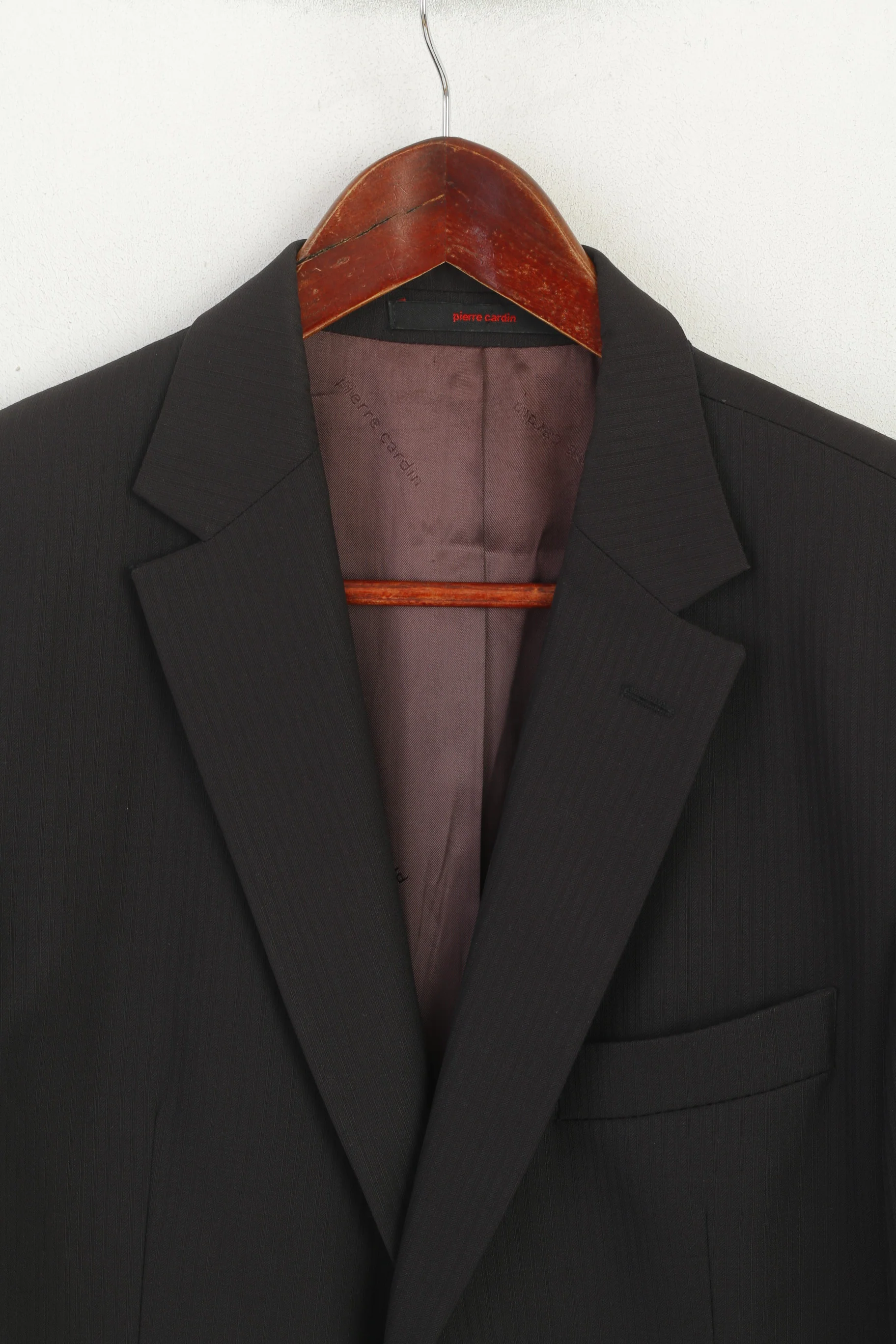 Pierre Cardin Men 50 40 Blazer Black Brown Striped Wool Shiny Single Breasted Jacket - Image 2