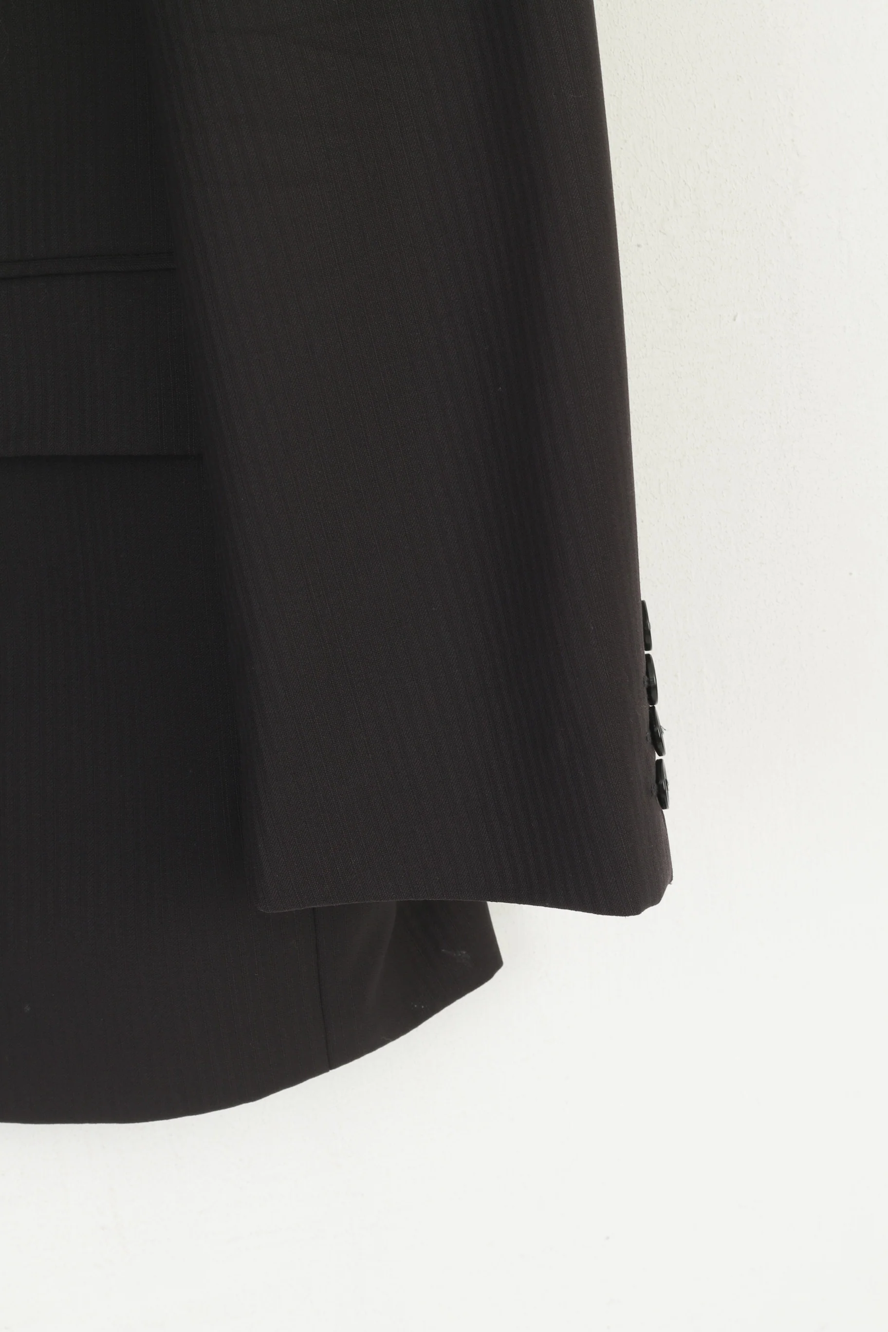 Pierre Cardin Men 50 40 Blazer Black Brown Striped Wool Shiny Single Breasted Jacket - Image 3