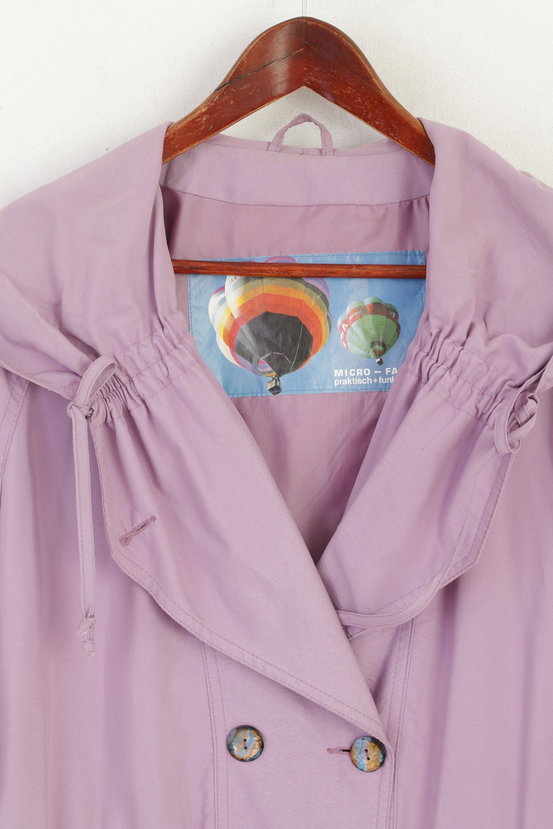 Vintage Women 38 M Jacket Violet Micro Faser Hooded Shoulder Pads Retro Top - Image 2