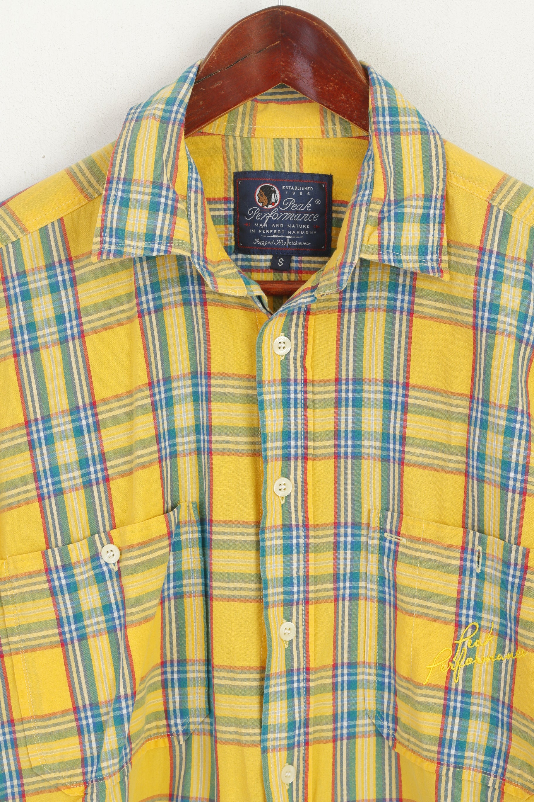 Peak Performance Men S Casual Shirt Yellow Check Rugged Mountainwear Cotton Top - Image 2