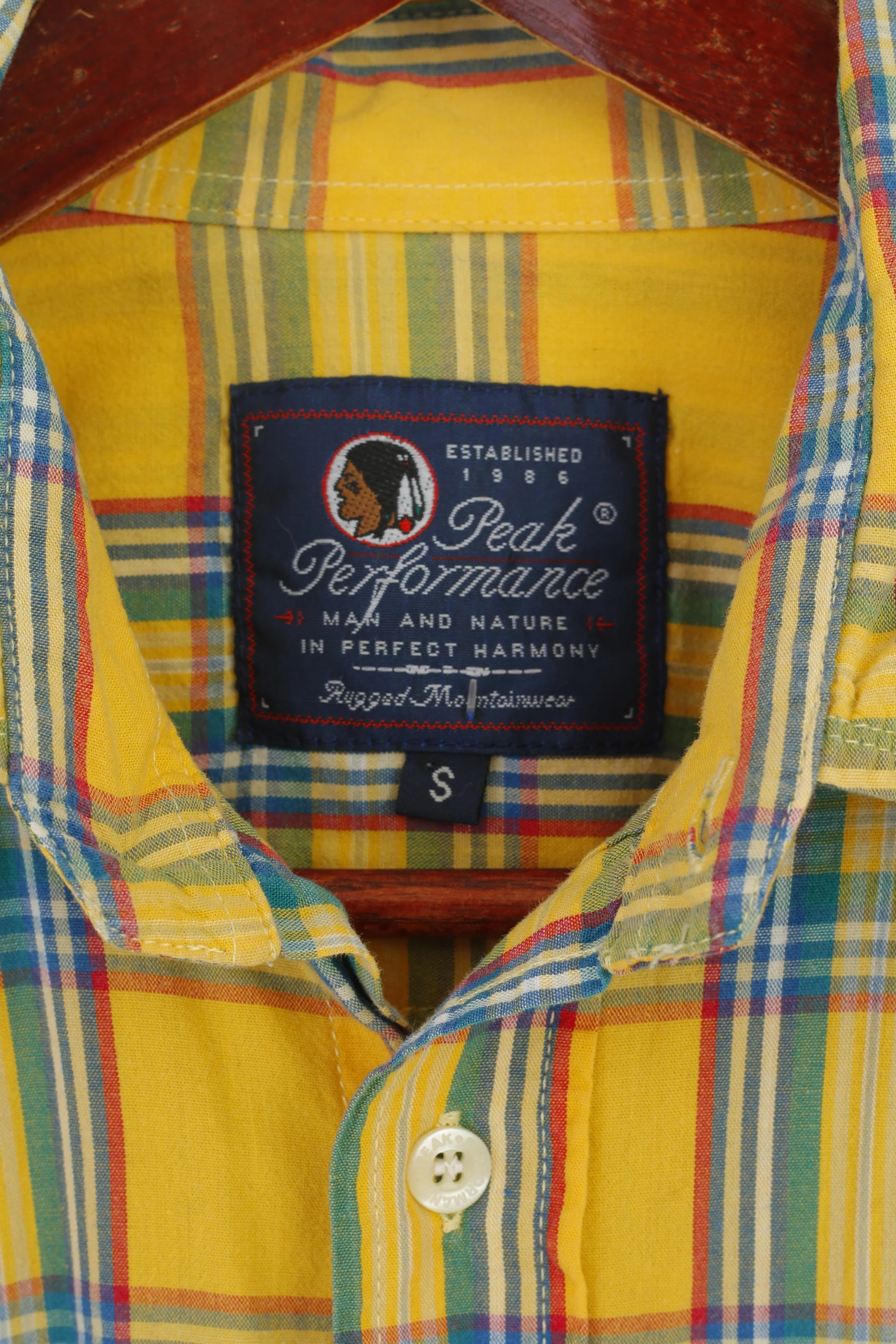 Peak Performance Men S Casual Shirt Yellow Check Rugged Mountainwear Cotton Top - Image 4