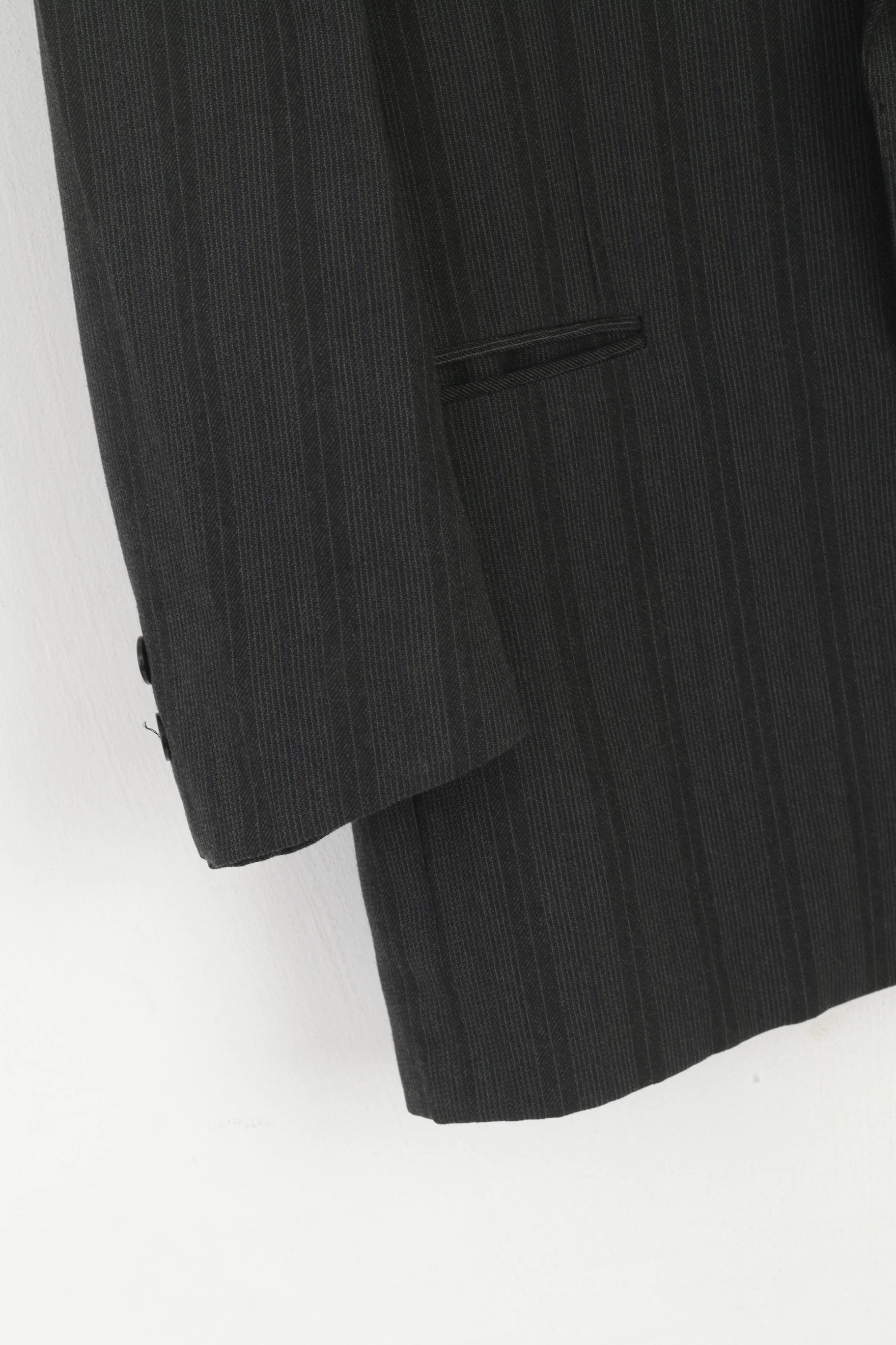 Yves Saint Laurent Men 38 Blazer Charcoal Striped Wool Single Breasted France Jacket - Image 3