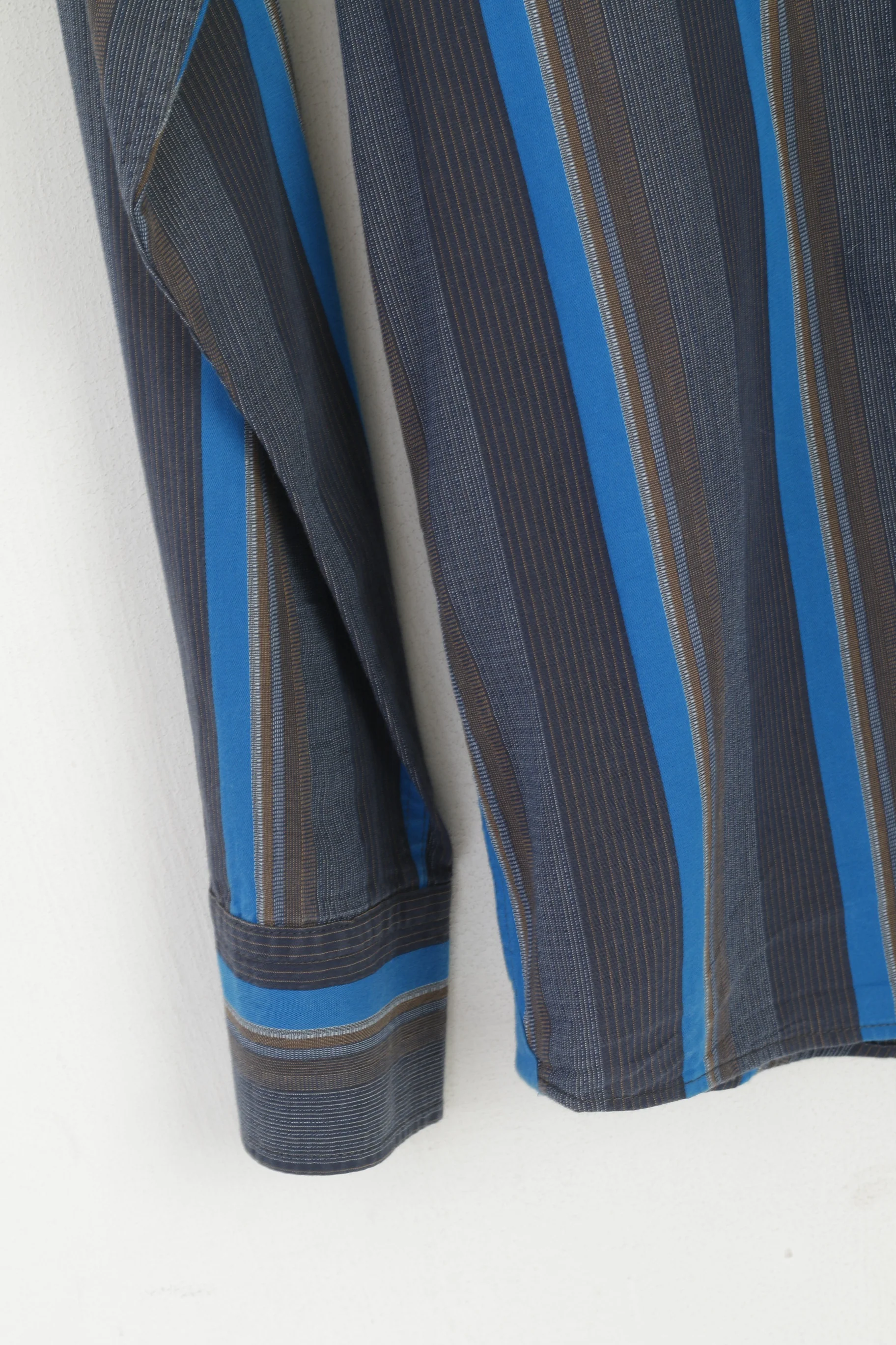 Jeff Banks 24:7 Men M Casual Shirt Blue Brown Cotton Striped Long Sleeve Top - Image 3
