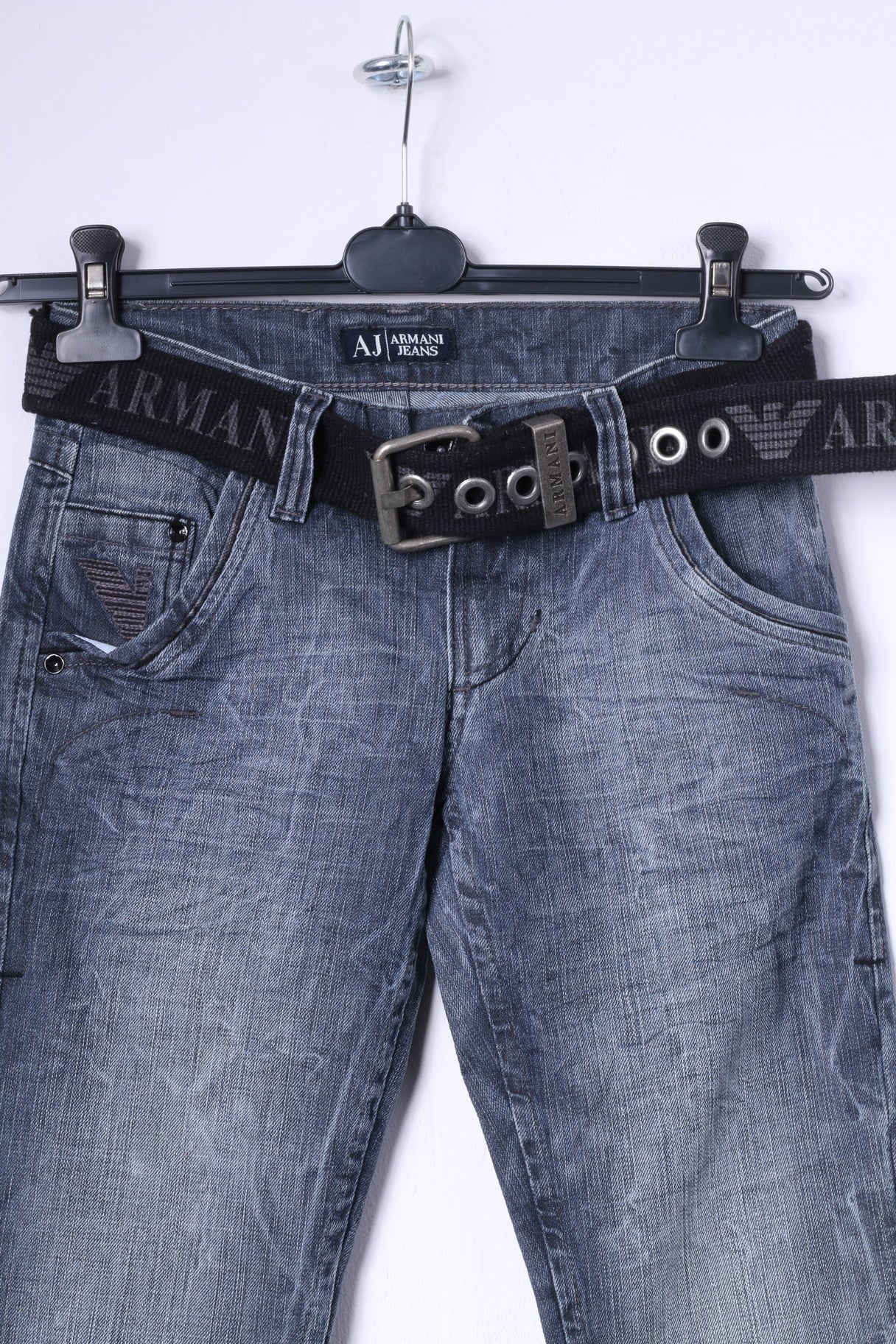 Armani Jeans Womens W27 L32 Trousers Navy Denim Cotton Straight Leg Pants - Image 3