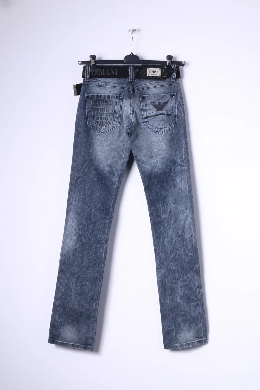 Armani Jeans Womens W27 L32 Trousers Navy Denim Cotton Straight Leg Pants - Image 9
