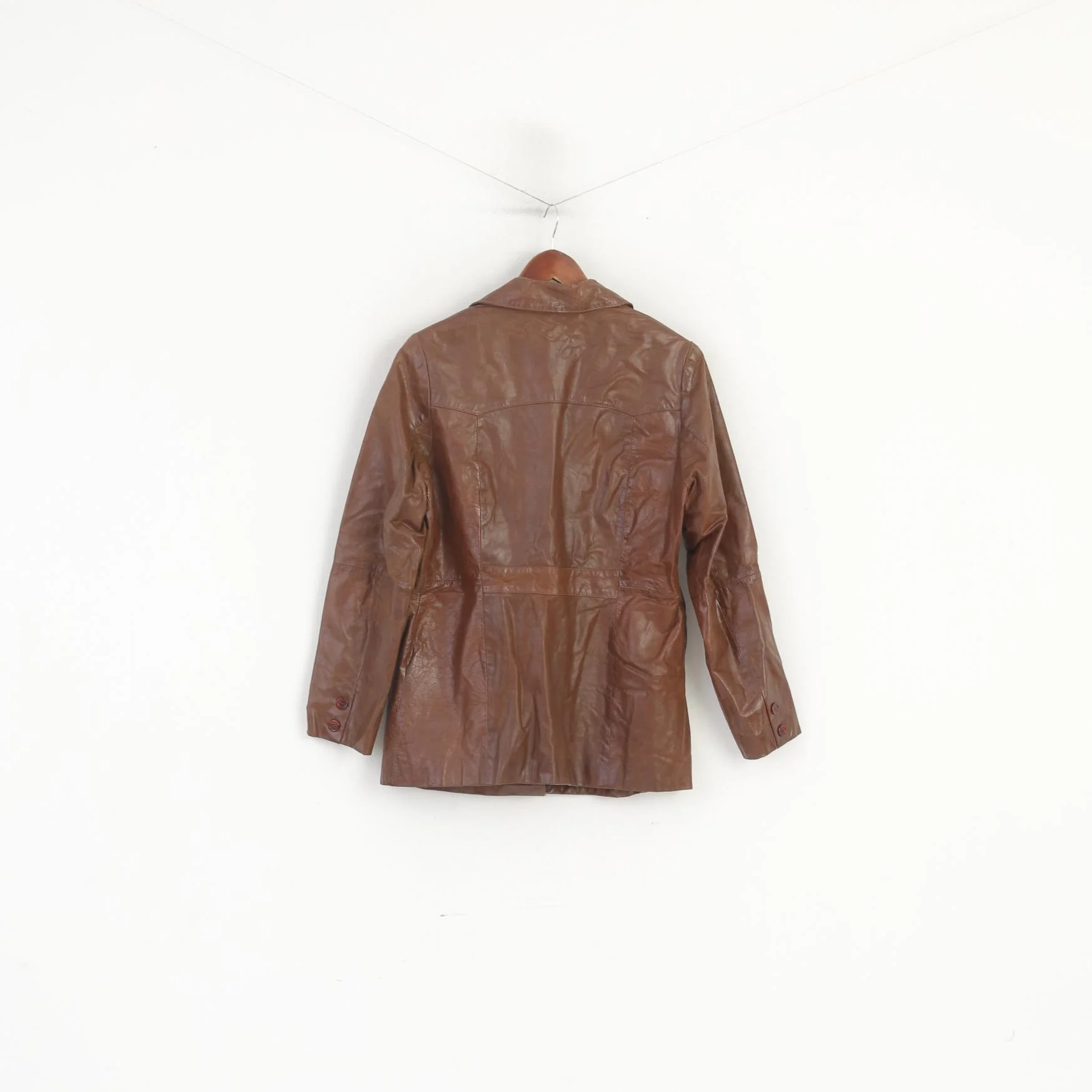 SIS by Sisters Women L (M) Jacket Brown Leather Vintage Single Breasted Blazer - Image 6