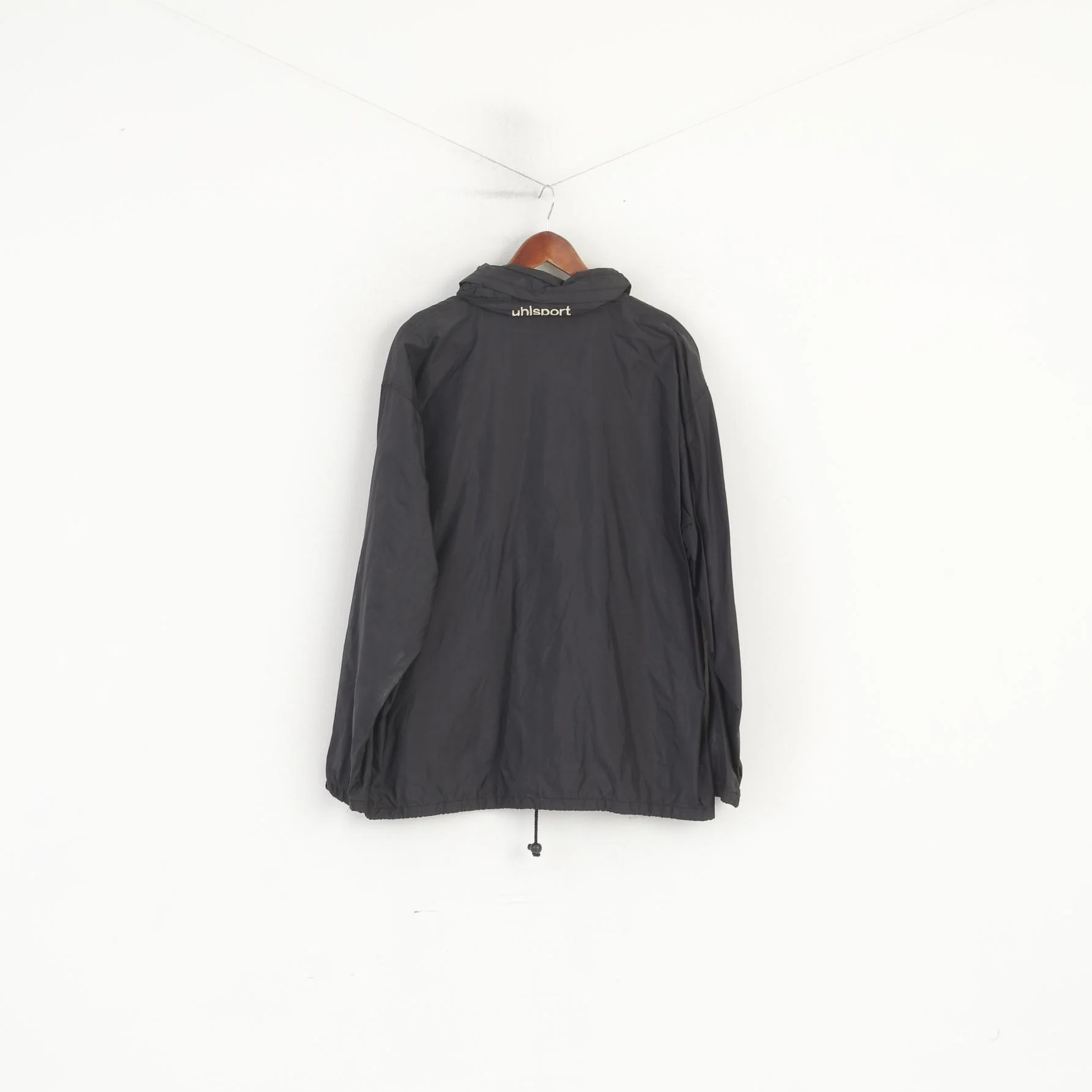 Uhlsport Men 54 L Jacket Black Vintage Nylon Waterproof Hidden Hood Sport Top - Image 7