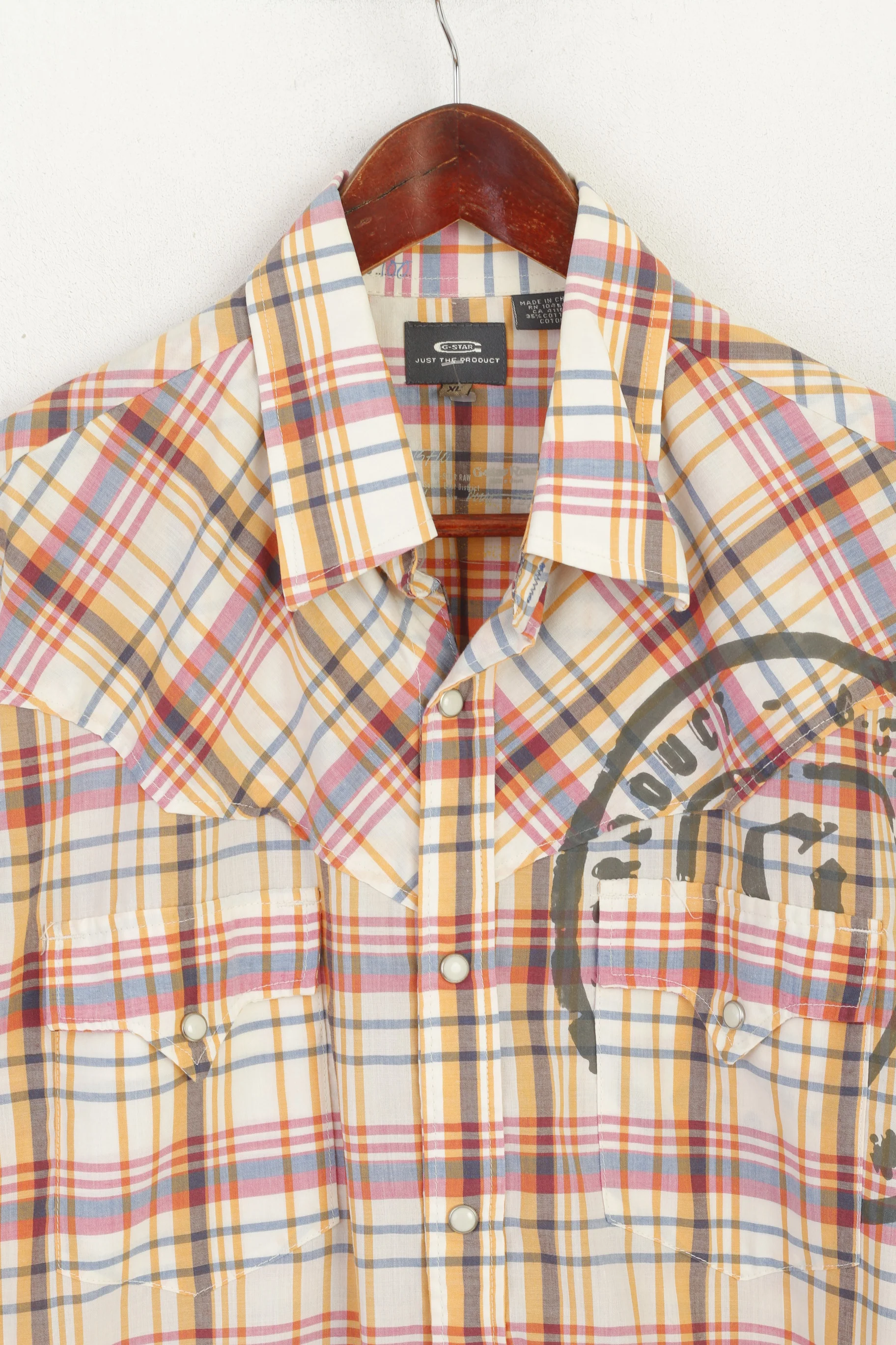 G-Star Raw Men XL (L) Casual Shirt Multicolour Check Cotton Snap Pocket Slim Fit Top - Image 2