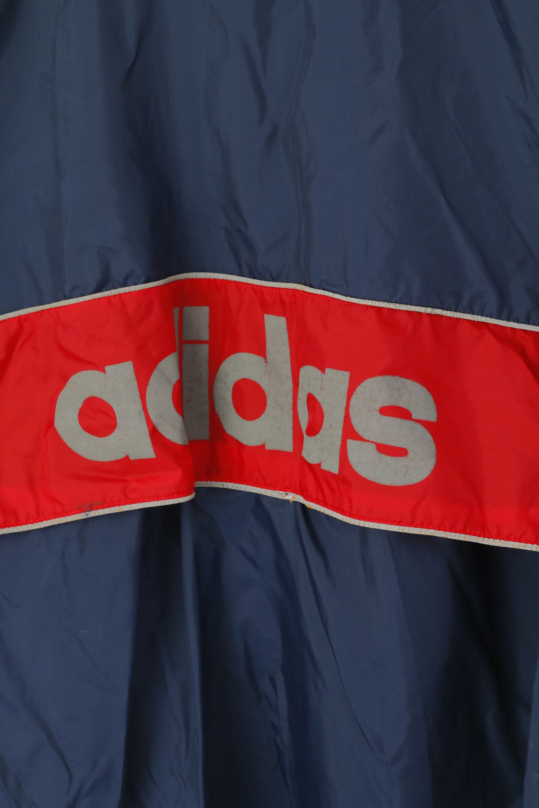 Adidas Men XL Pullover Jacket Navy Vintage Zip Neck Hidden Hood Reflective Top - Image 6