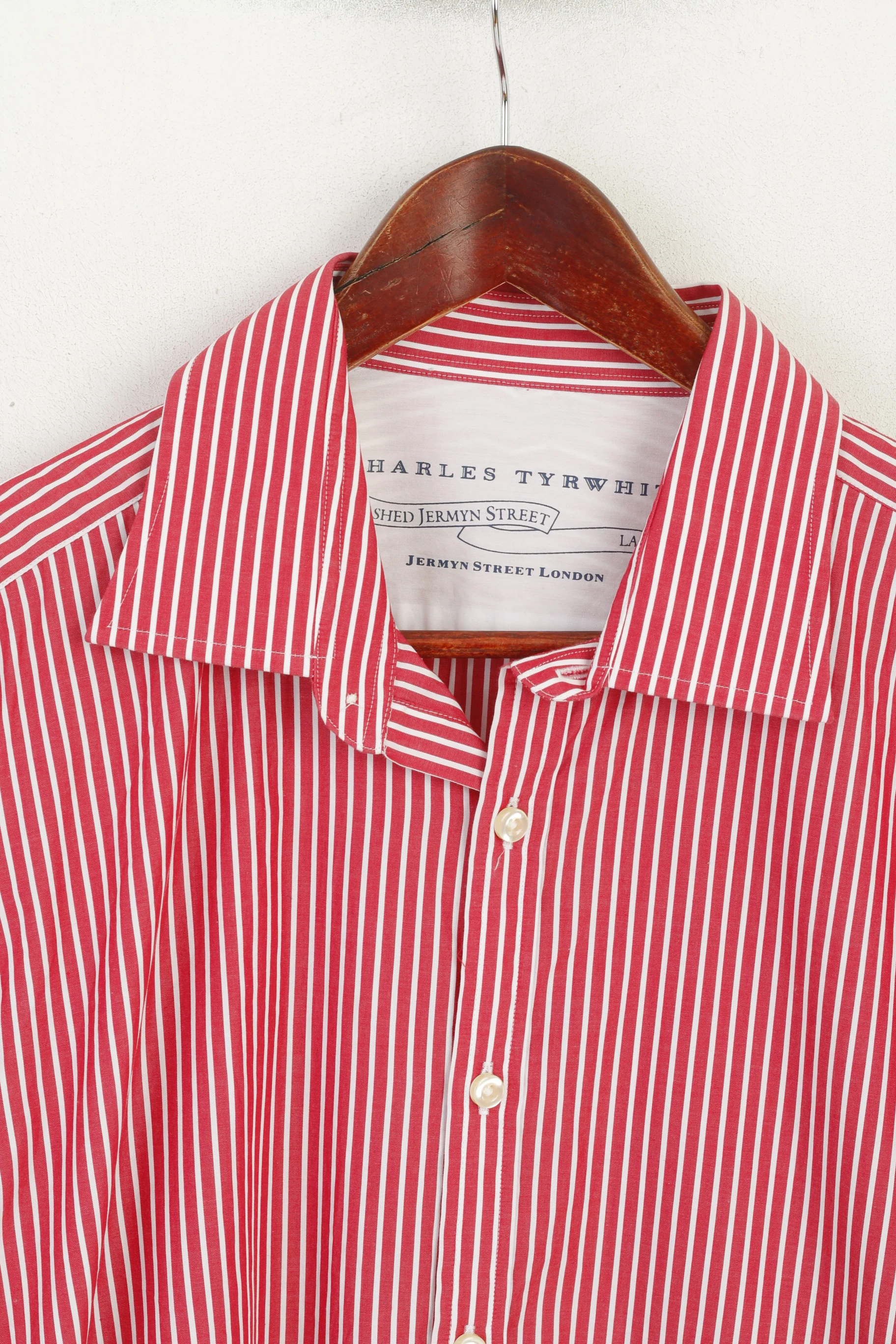 Charles Tyrwhitt Men L Casual Shirt Red Striped Cotton Long Sleeve Top - Image 2