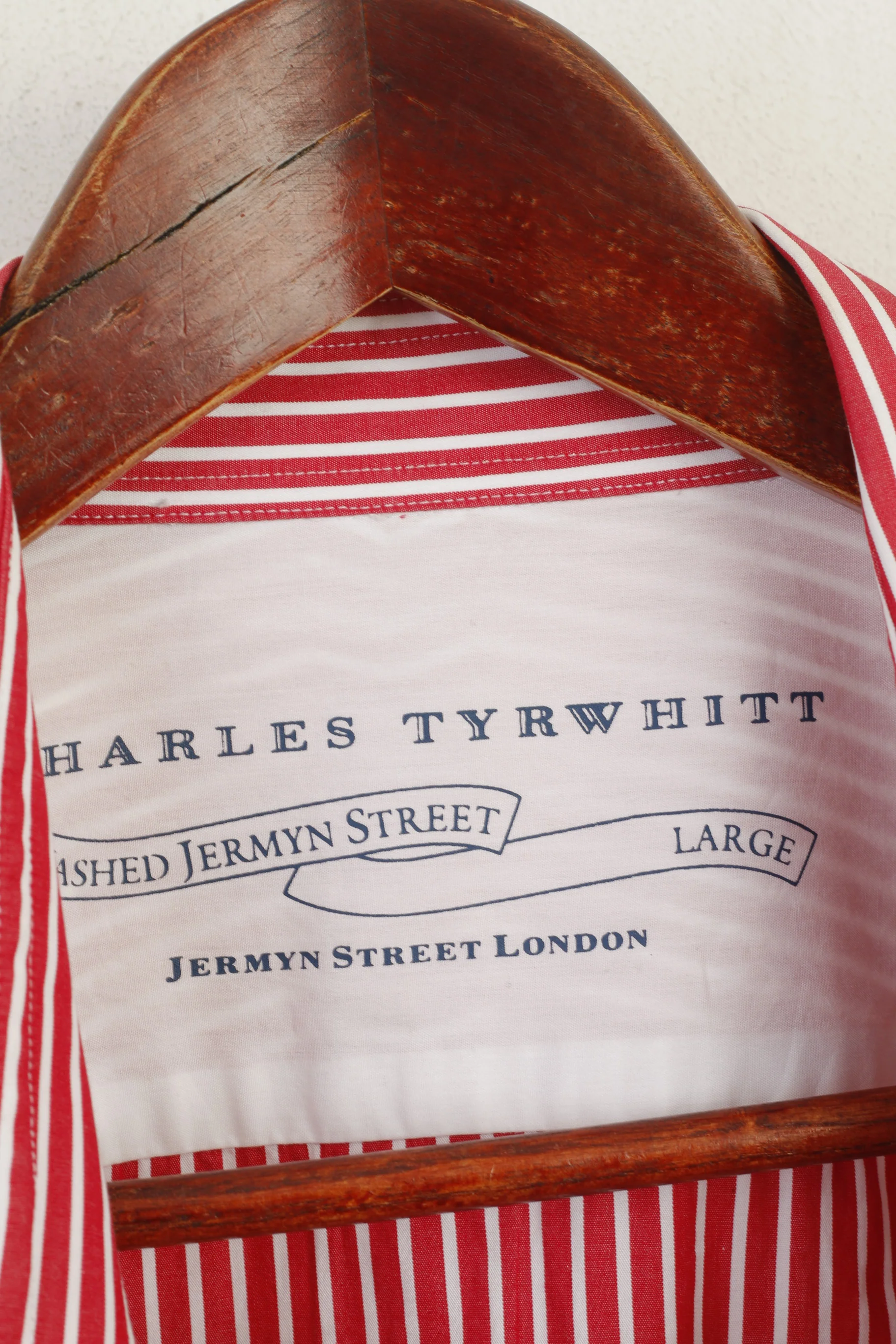 Charles Tyrwhitt Men L Casual Shirt Red Striped Cotton Long Sleeve Top - Image 4