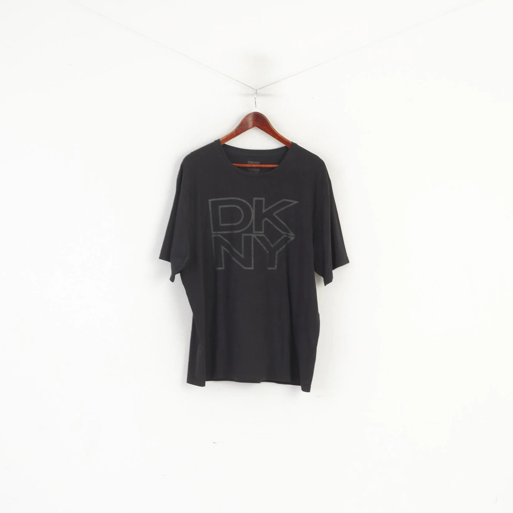 DKNY Men XL T- Shirt Black Cottopn Soft Big Logo Stretch Short Sleeve Top