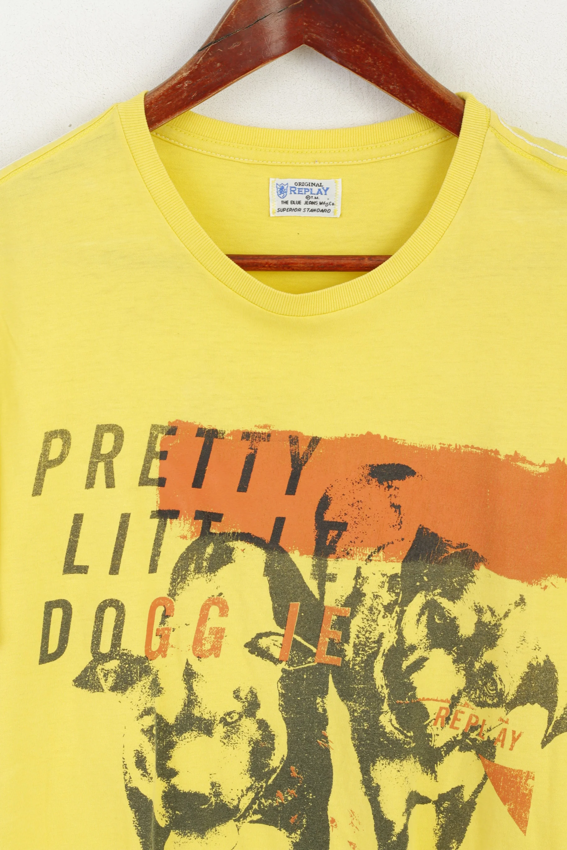 Replay Men M Shirt Yellow Graphic Cotton Pretty Little Dog Crew Neck Top - Image 2