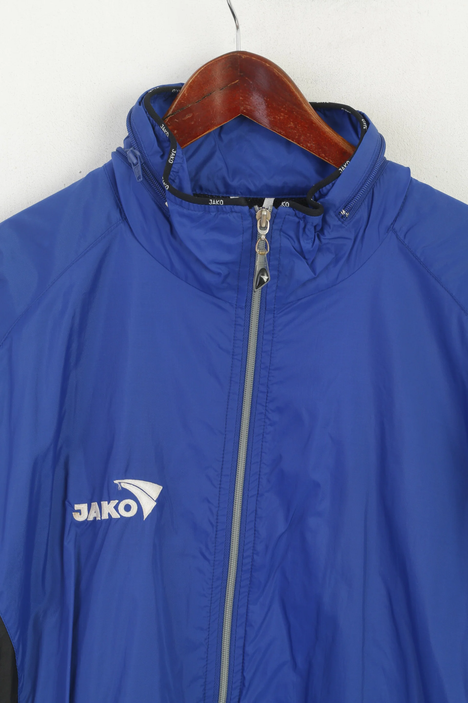 Jako Men L Jacket Blue Nylon Waterproof Hidden Hood Packable Lightweight Top - Image 2