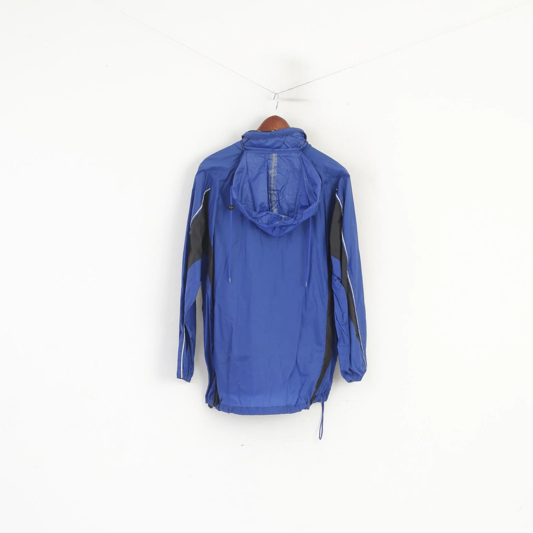 Jako Men L Jacket Blue Nylon Waterproof Hidden Hood Packable Lightweight Top - Image 6