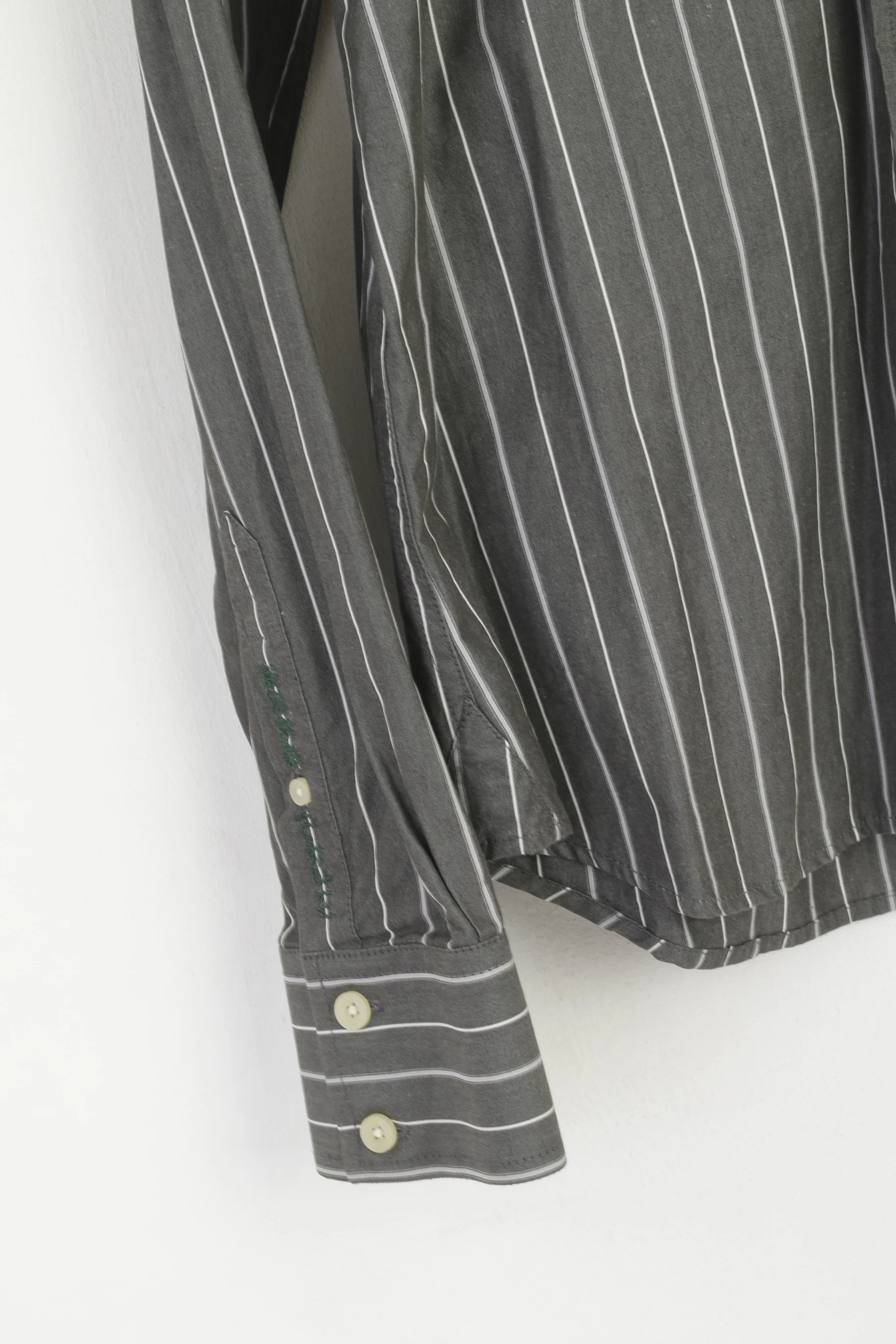 Superdry Men XL (L) Casual Shirt Grey Cotton Striped Long Sleeve Slim Fit Top - Image 3
